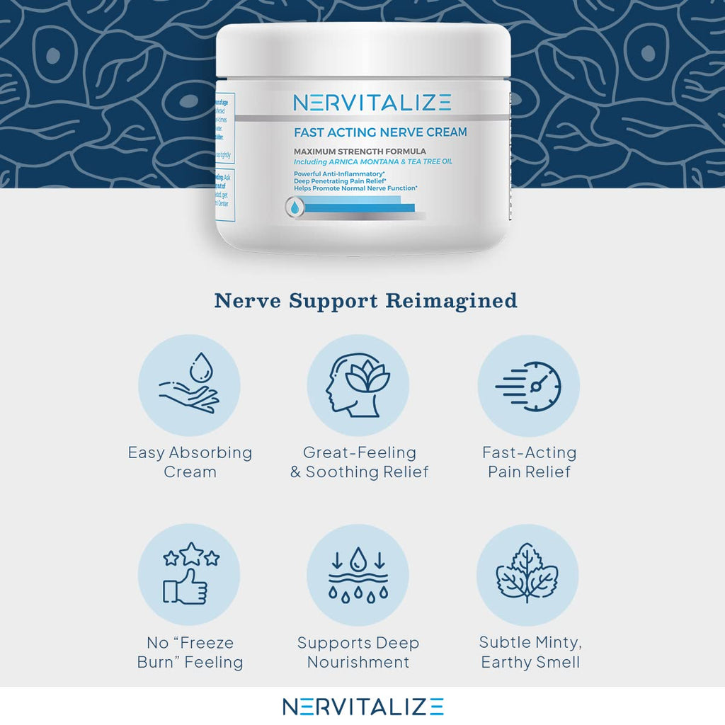 Nervitalize Fast Acting Nerve Pain Relief Cream Maximum Strength Formula - 3 fl oz - Helps Provide Neuro Pain Relief and Deep Nerve Nourishment to Support Normal Nerve Function - Made in The USA - TrustMedUSA