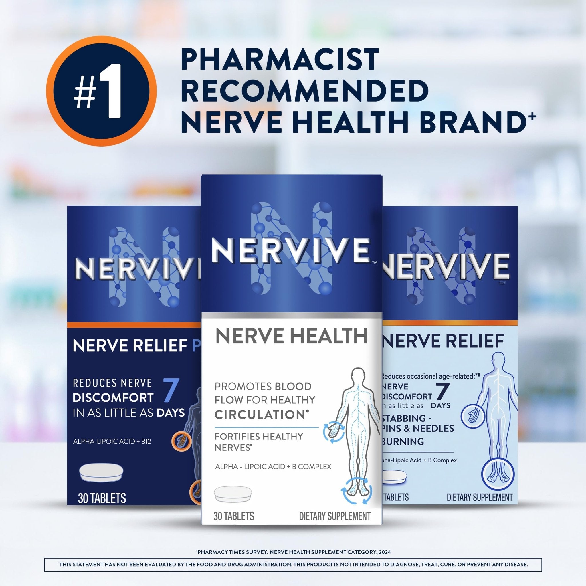 Nervive Nerve Health, Alpha Lipoic Acid, Fortify Nerve Health, Healthy Nerve Function, Healthy Blood Circulation, Supplement, Tablet, 60 Tablets - TrustMedUSA