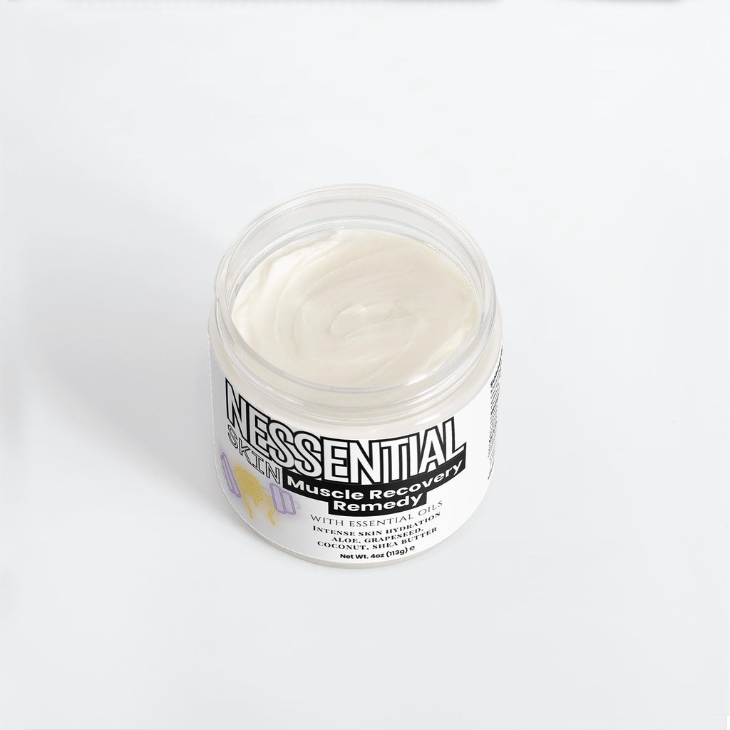 Nessential Skin Muscle Recovery Remedy with Essential Oils, Intense Hydration Cream, Natural Ingredients, Aloe, Grapeseed, Coconut, Shea Butter, 4 oz - TrustMedUSA