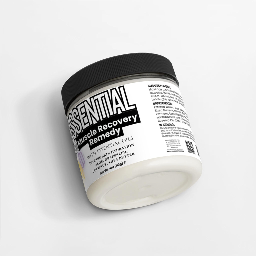 Nessential Skin Muscle Recovery Remedy with Essential Oils, Intense Hydration Cream, Natural Ingredients, Aloe, Grapeseed, Coconut, Shea Butter, 4 oz - TrustMedUSA