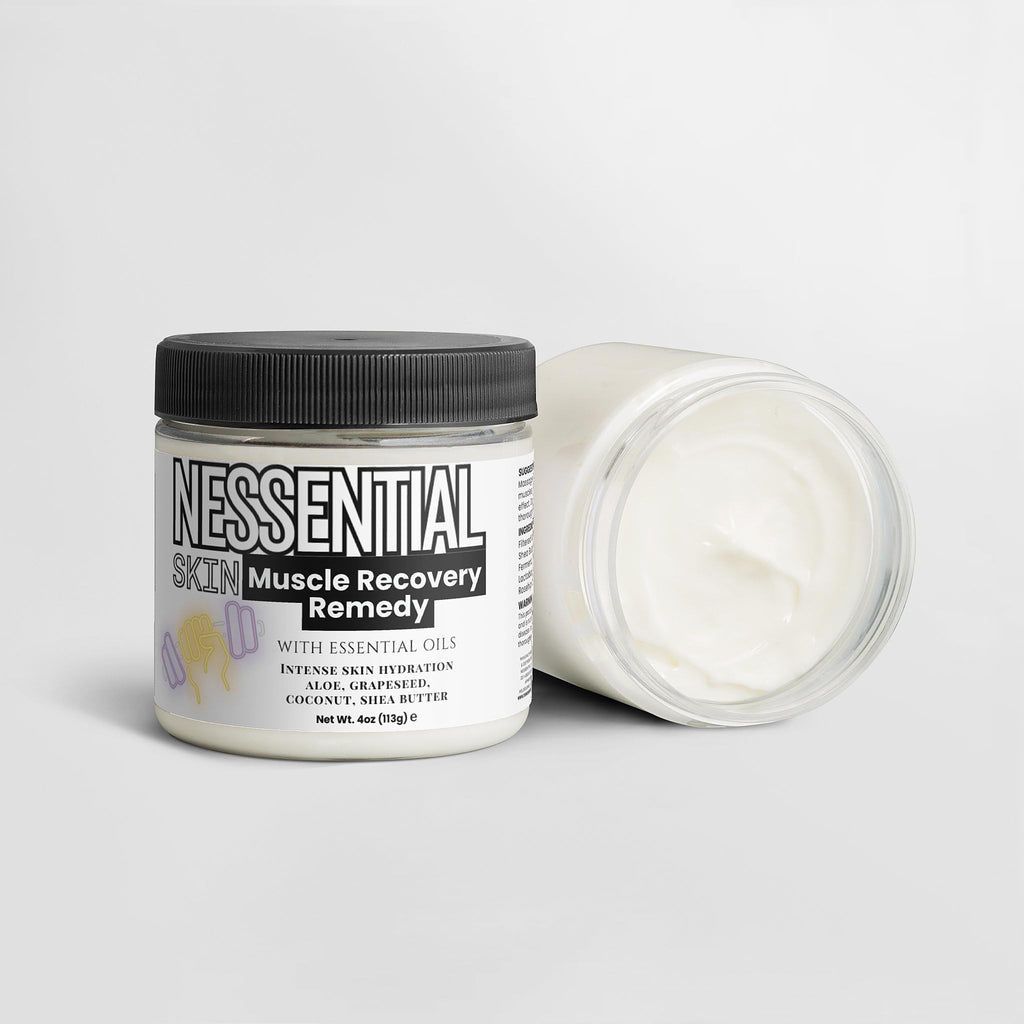 Nessential Skin Muscle Recovery Remedy with Essential Oils, Intense Hydration Cream, Natural Ingredients, Aloe, Grapeseed, Coconut, Shea Butter, 4 oz - TrustMedUSA