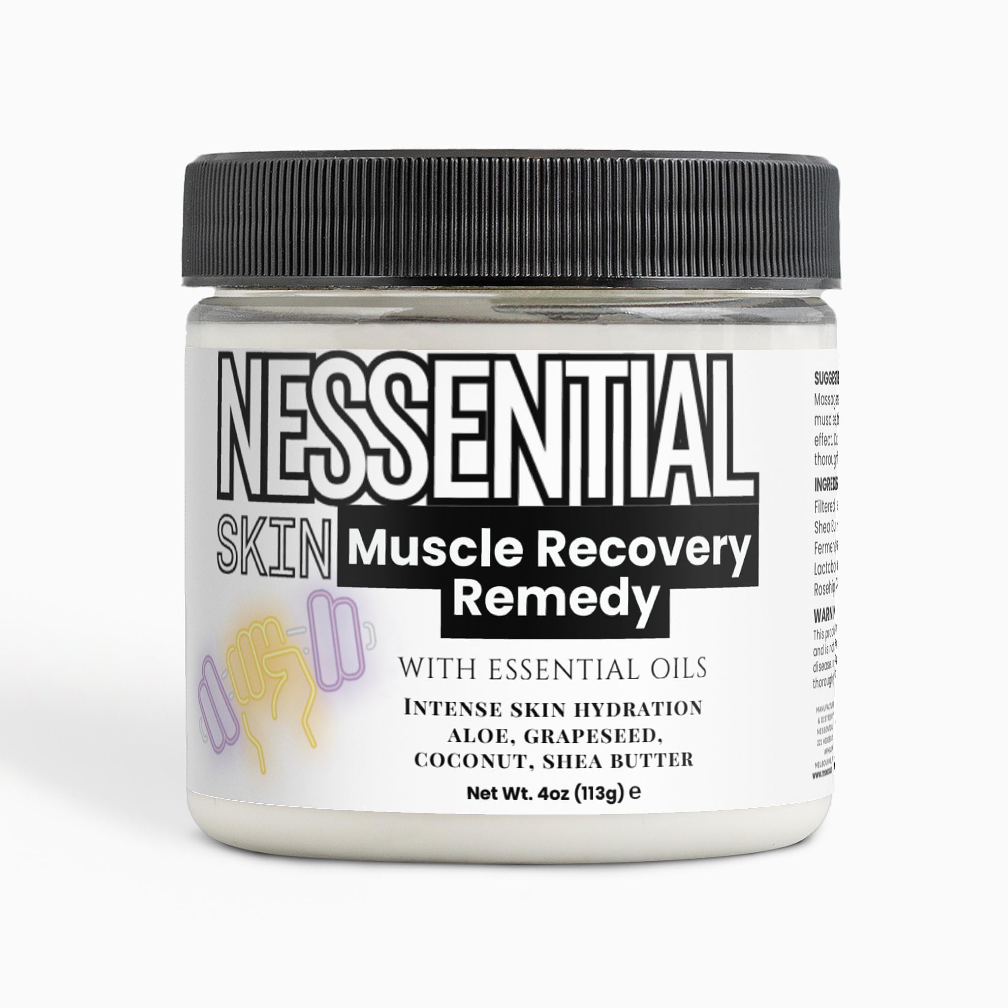 Nessential Skin Muscle Recovery Remedy with Essential Oils, Intense Hydration Cream, Natural Ingredients, Aloe, Grapeseed, Coconut, Shea Butter, 4 oz - TrustMedUSA