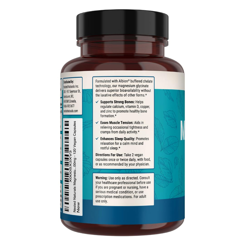 Nested Naturals Magnesium Glycinate Chelate - 200mg Chelated Magnesium Supplement for Muscle Cramps, Relaxation, & Sleep Support - 100% Albion TRACCS Buffered - TrustMedUSA