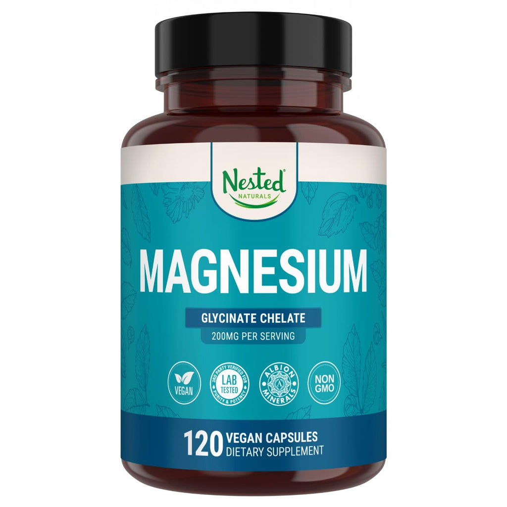 Nested Naturals Magnesium Glycinate Chelate - 200mg Chelated Magnesium Supplement for Muscle Cramps, Relaxation, & Sleep Support - 100% Albion TRACCS Buffered - TrustMedUSA