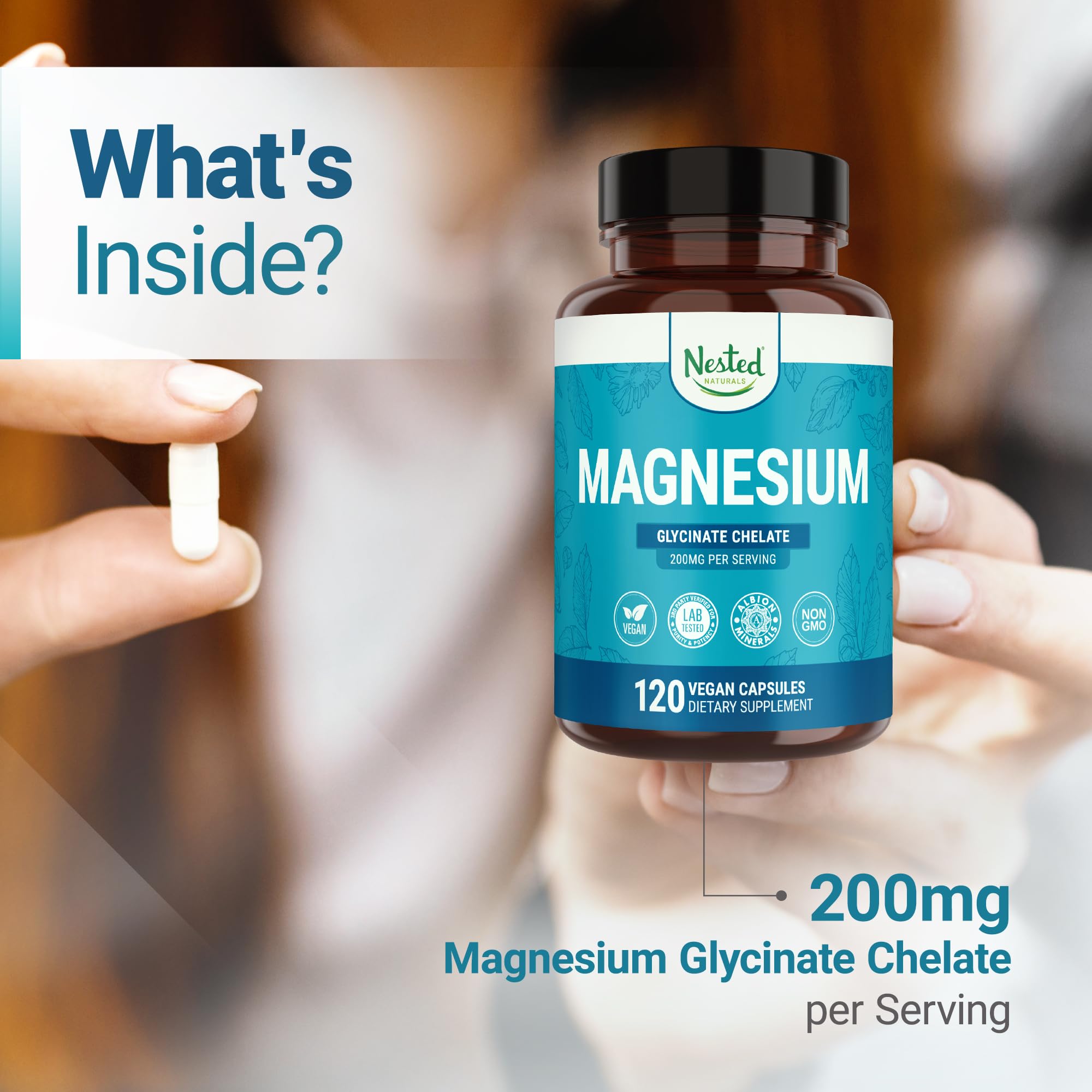 Nested Naturals Magnesium Glycinate Chelate - 200mg Chelated Magnesium Supplement for Muscle Cramps, Relaxation, & Sleep Support - 100% Albion TRACCS Buffered - TrustMedUSA