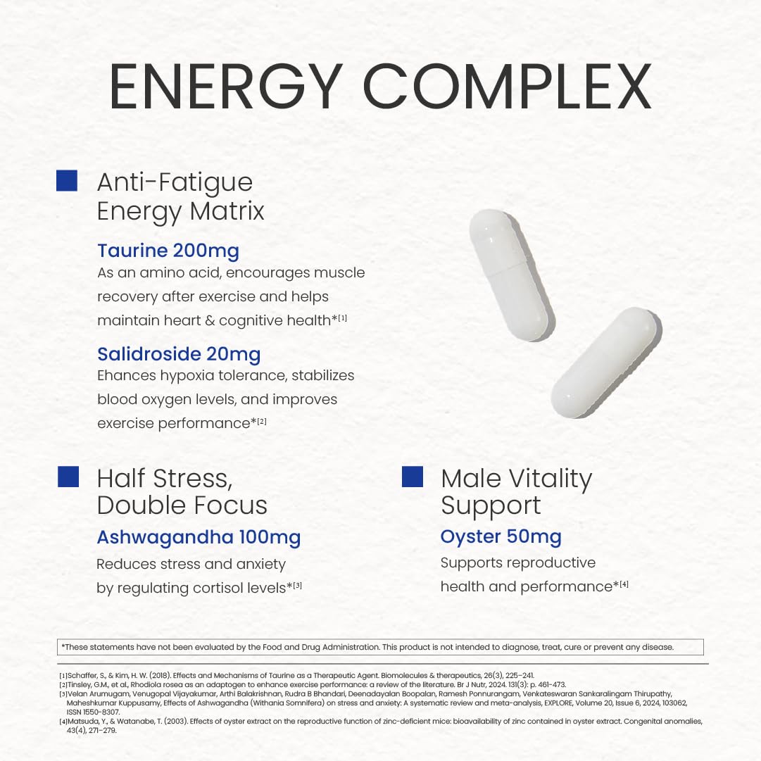 NEUMINA Men's Energy & Immune Complex, Energy Production, Fatigue Relief, Stress Support, Immune Health, Non-GMO, Made in USA, 90 Servings - TrustMedUSA