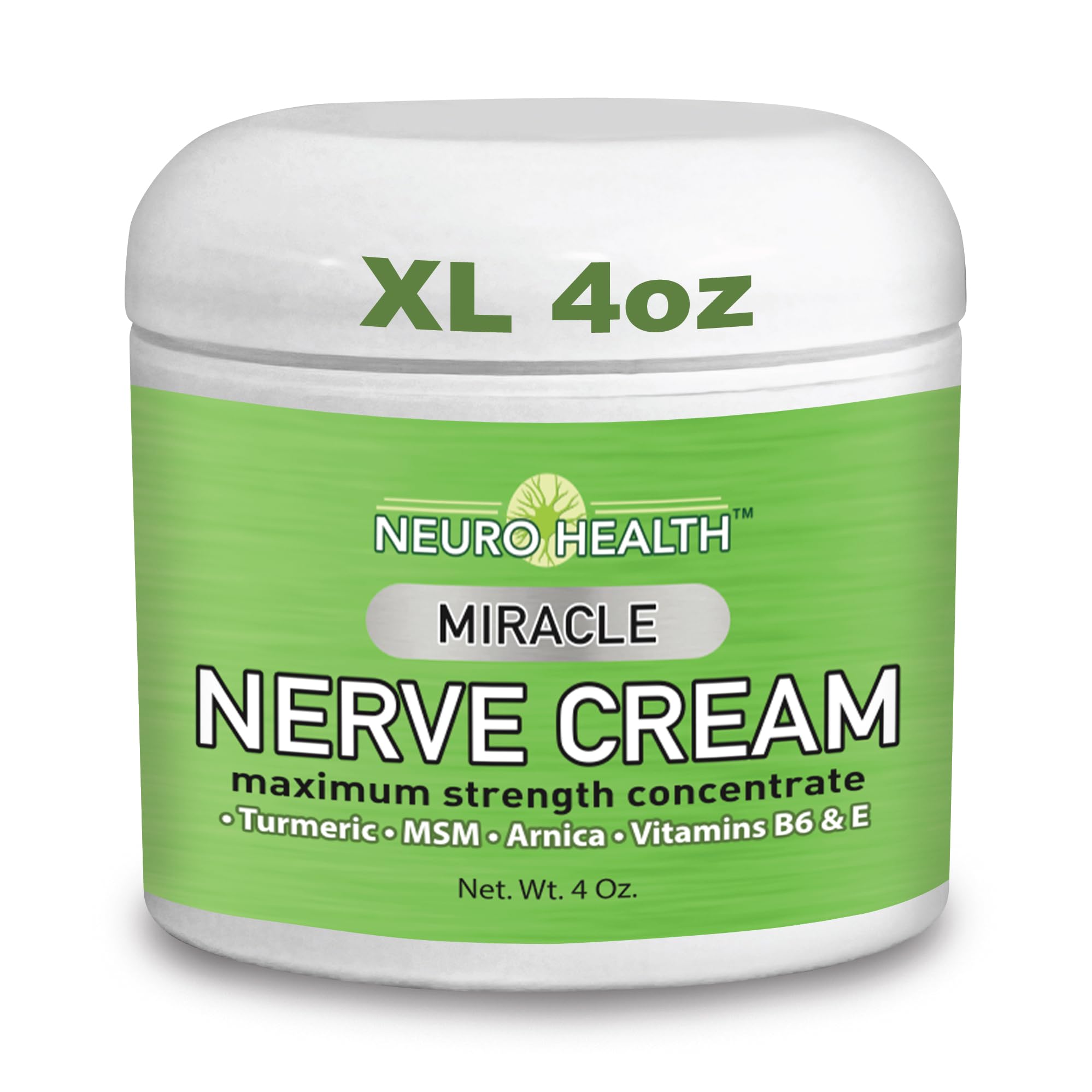 Neuro Health Miracle Nerve Cream - XL 4oz JAR - Maximum Strength - Turmeric and Arnica Blend for Neuropathy Discomfort Relief - Soothing Foot & Hand Formula with MSM, B6, E - Made in USA - TrustMedUSA