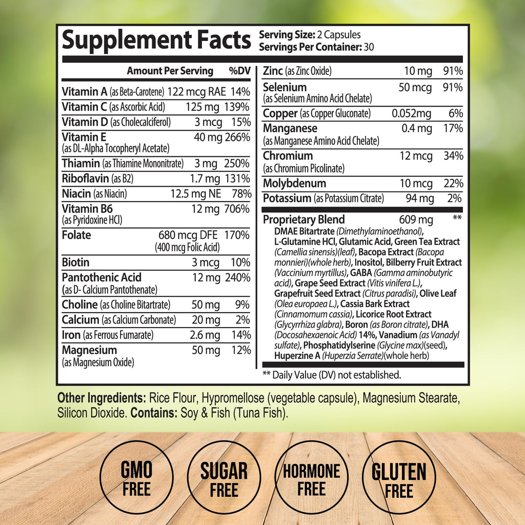 Neuro Plus Brain Supplement - Nootropic for Memory, Focus & Clarity - Neuro Brain and Focus Supplement with Bacopa Monnieri & DHA - Cognitive Support Formula - 60 Capsules - TrustMedUSA
