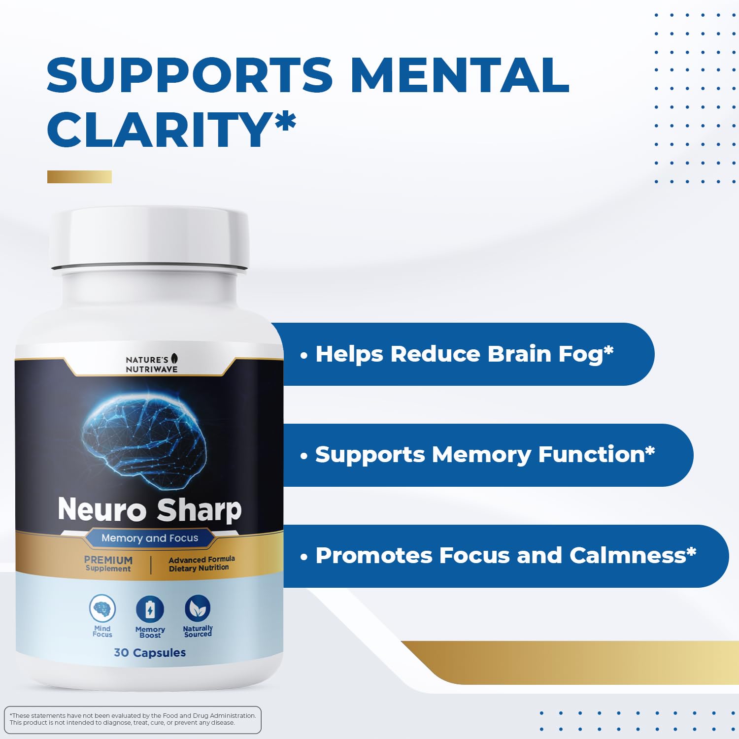 Neuro Sharp – Natural Formula with Bacopa Monnieri, Ginkgo Biloba & Huperzine-A – Made in the USA, Non-GMO, 30 Capsules, 3 Month Supply - TrustMedUSA