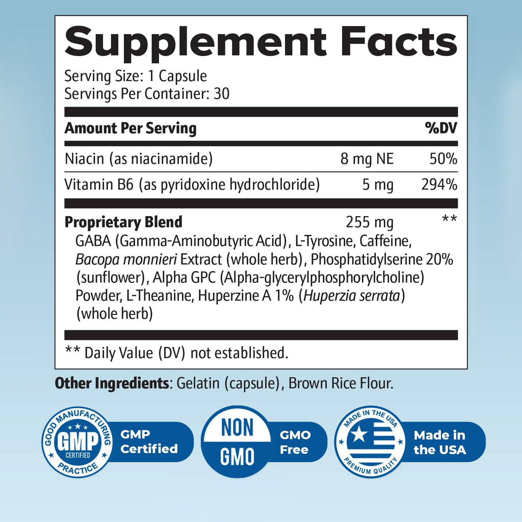 Neuro Sharp – Natural Formula with Bacopa Monnieri, Ginkgo Biloba & Huperzine-A – Made in the USA, Non-GMO, 30 Capsules, 3 Month Supply - TrustMedUSA
