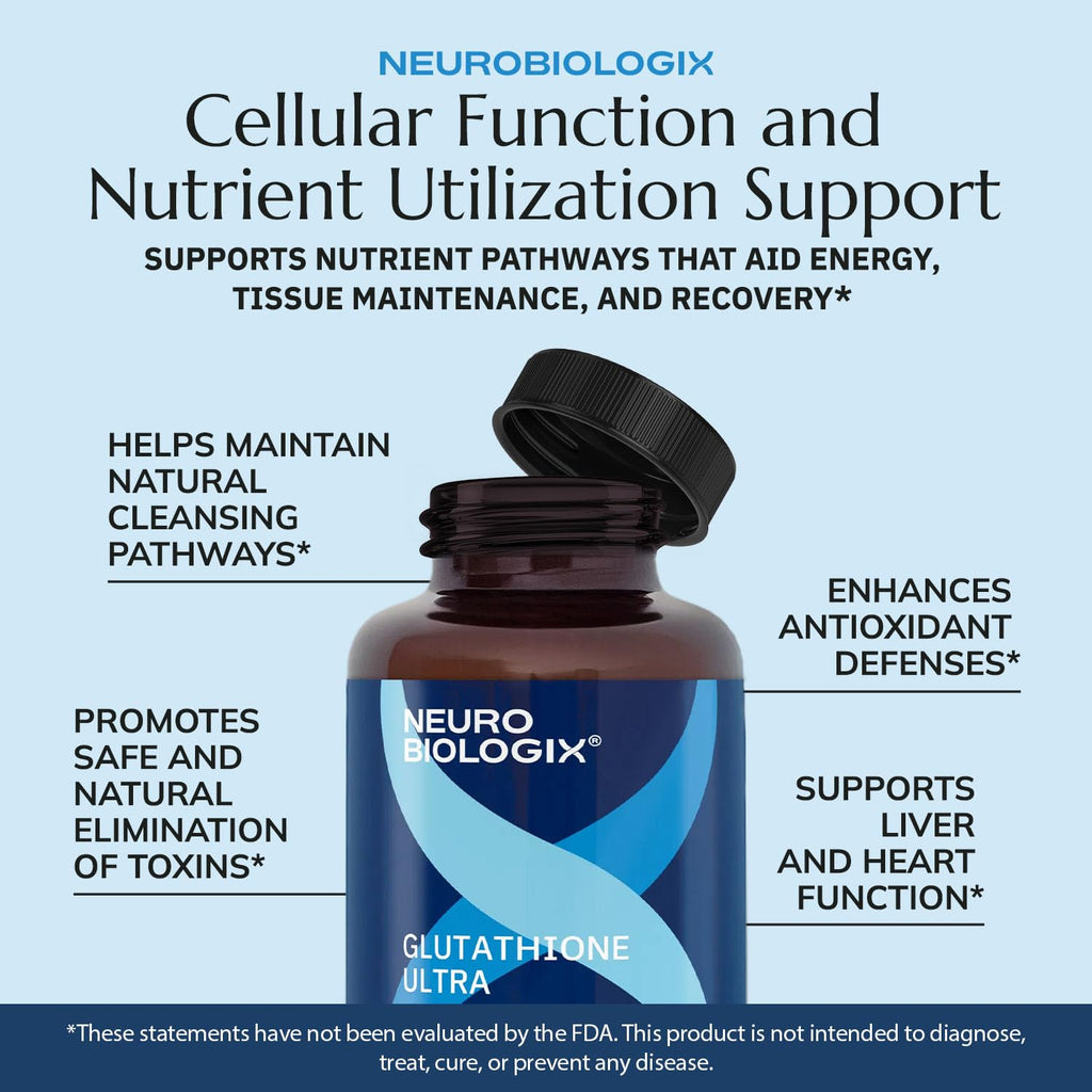 Neurobiologix Glutathione Ultra, L-Glutathione Antioxidant Complex with Vitamin C, A, B2, B6, Zinc, Selenium, Manganese, Taurine & Quercetin for Cellular Health, Gluten Free, 60 Vegetarian Capsules - TrustMedUSA