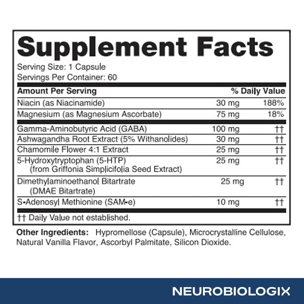 Neurobiologix Mood Plus for Men and Women, Mood & Stress Support Supplement with GABA, 5-HTP, Ashwagandha, Magnesium & Chamomile for Emotional Balance, Relaxation & Serotonin Support, 60 Capsules - TrustMedUSA