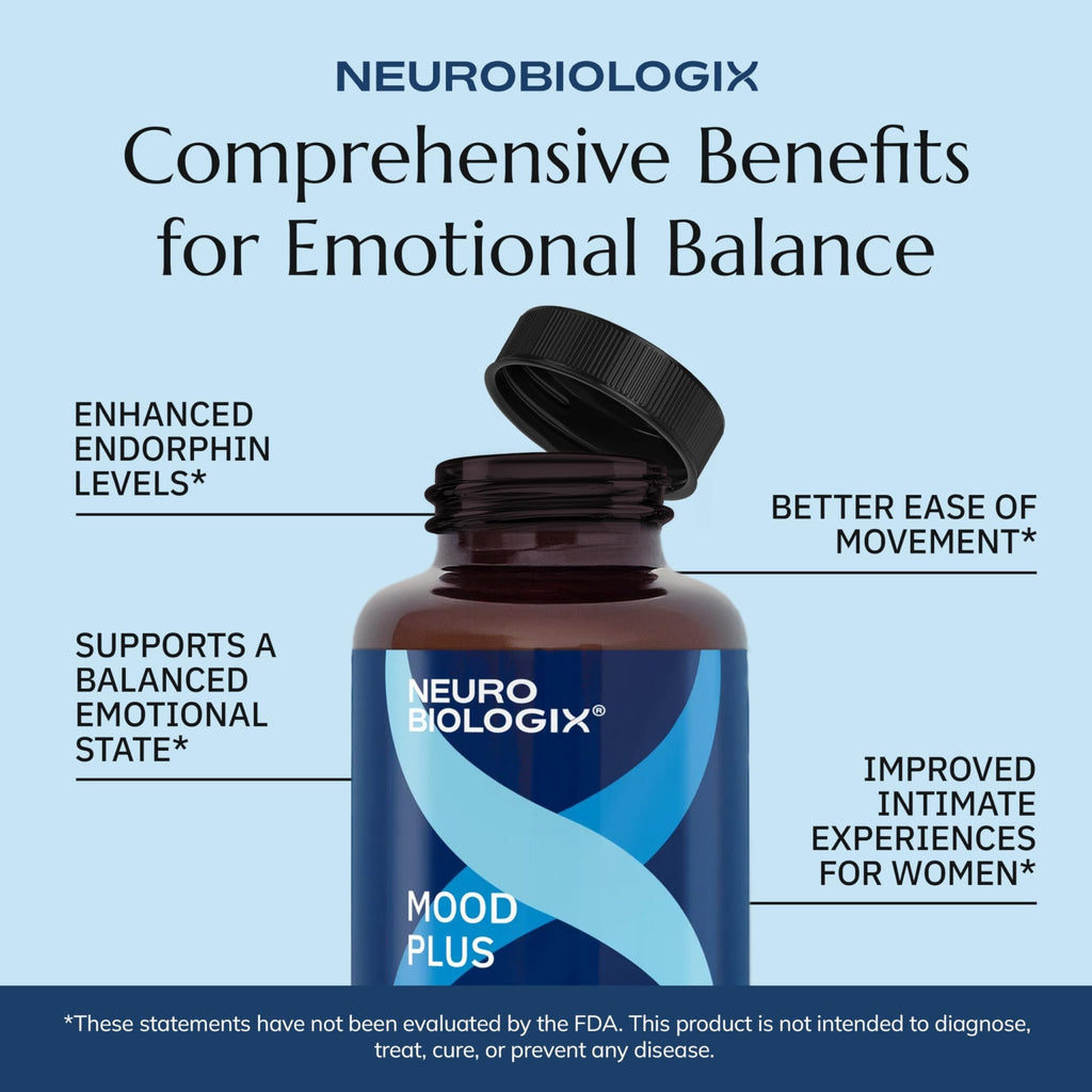 Neurobiologix Mood Plus for Men and Women, Mood & Stress Support Supplement with GABA, 5-HTP, Ashwagandha, Magnesium & Chamomile for Emotional Balance, Relaxation & Serotonin Support, 60 Capsules - TrustMedUSA