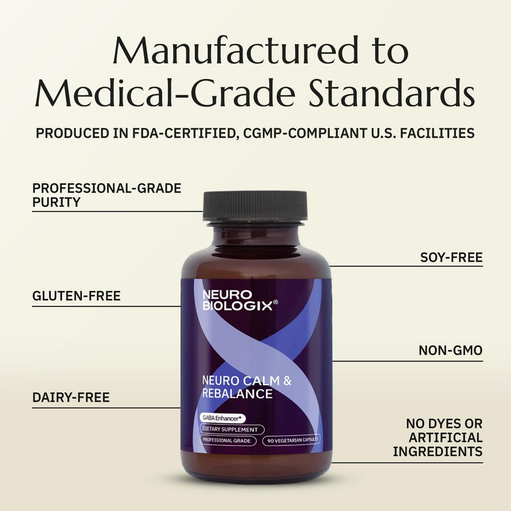 Neurobiologix Neuro Calm & Rebalance, L Theanine, Magnesium, Zinc & Kava Kava Complex for Calm Mood Balance and Stress Support, GABA Activity Support Supplement, Gluten Free, Vegetarian, 90 Capsules - TrustMedUSA