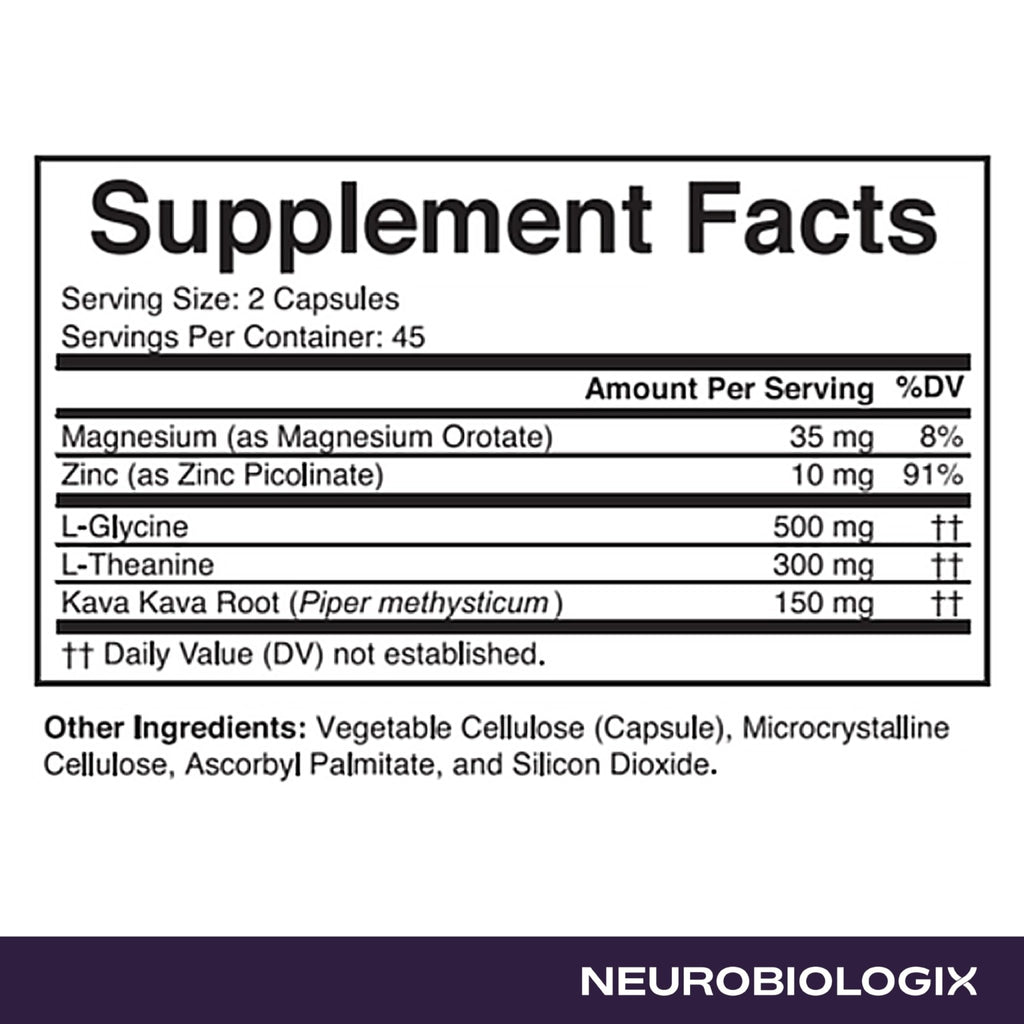 Neurobiologix Neuro Calm & Rebalance, L Theanine, Magnesium, Zinc & Kava Kava Complex for Calm Mood Balance and Stress Support, GABA Activity Support Supplement, Gluten Free, Vegetarian, 90 Capsules - TrustMedUSA