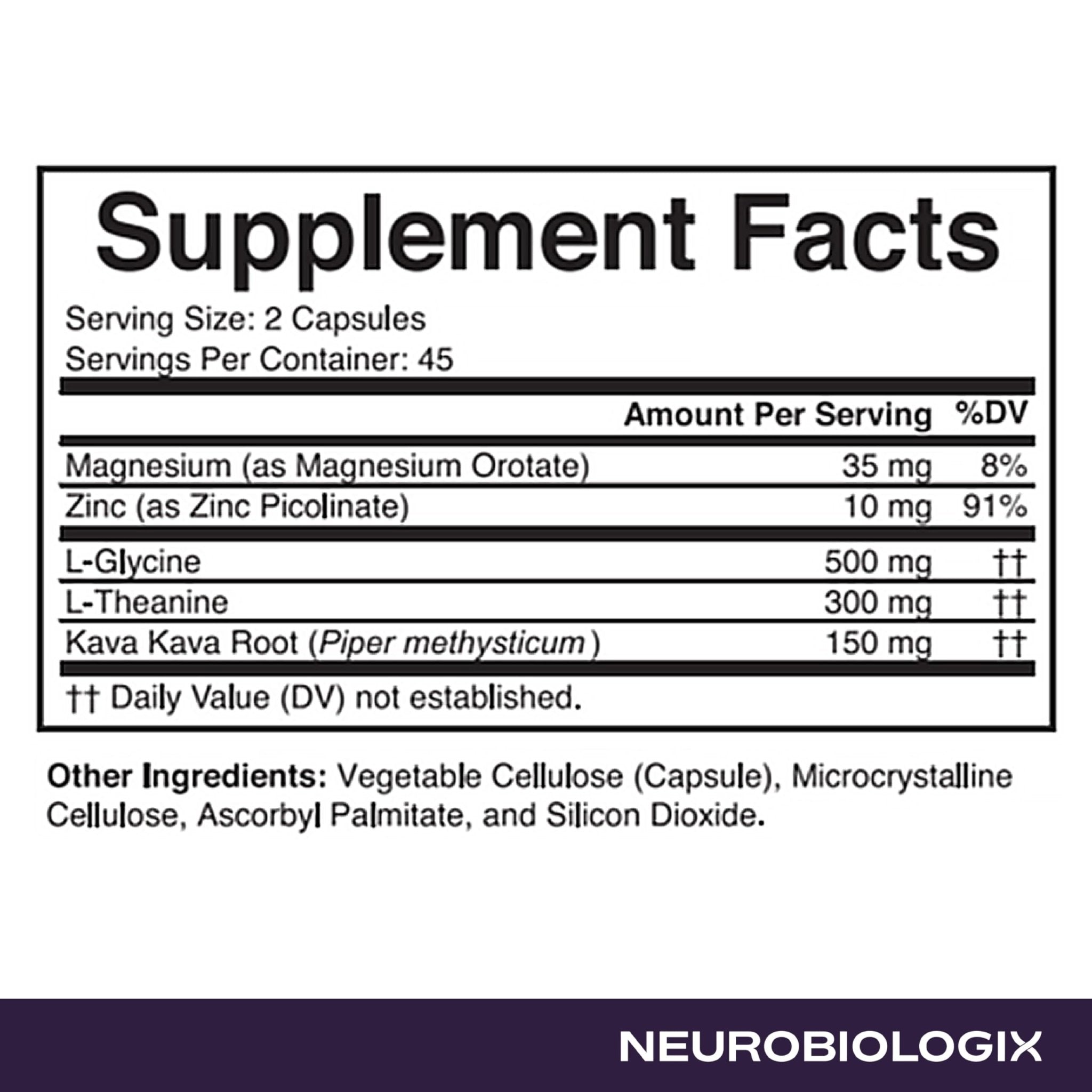 Neurobiologix Neuro Calm & Rebalance, L Theanine, Magnesium, Zinc & Kava Kava Complex for Calm Mood Balance and Stress Support, GABA Activity Support Supplement, Gluten Free, Vegetarian, 90 Capsules - TrustMedUSA