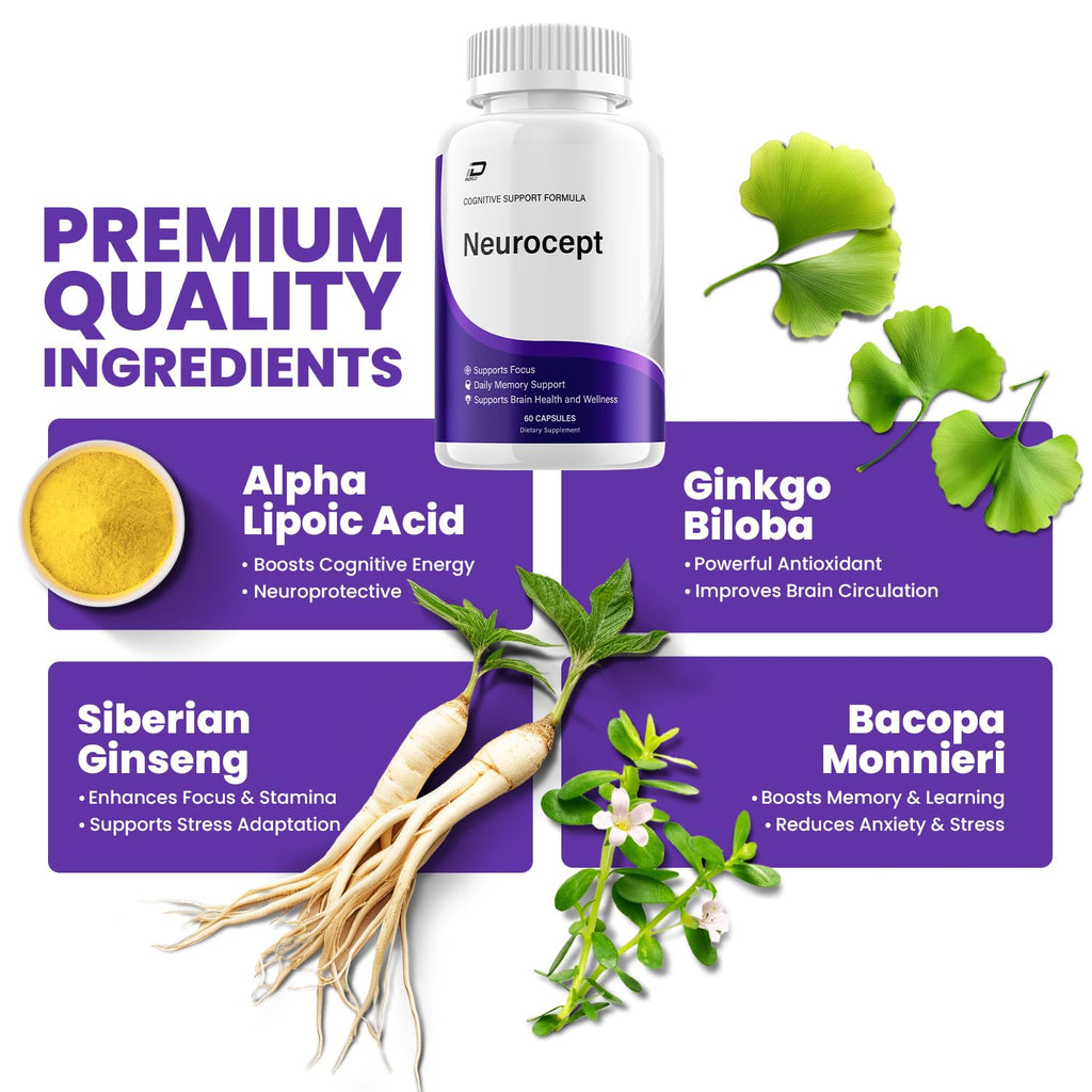 Neurocept Supplement Capsules – All Natural Maximum Strength Formula, Focus & Memory Support (2 Pack – 120 Capsules) - TrustMedUSA