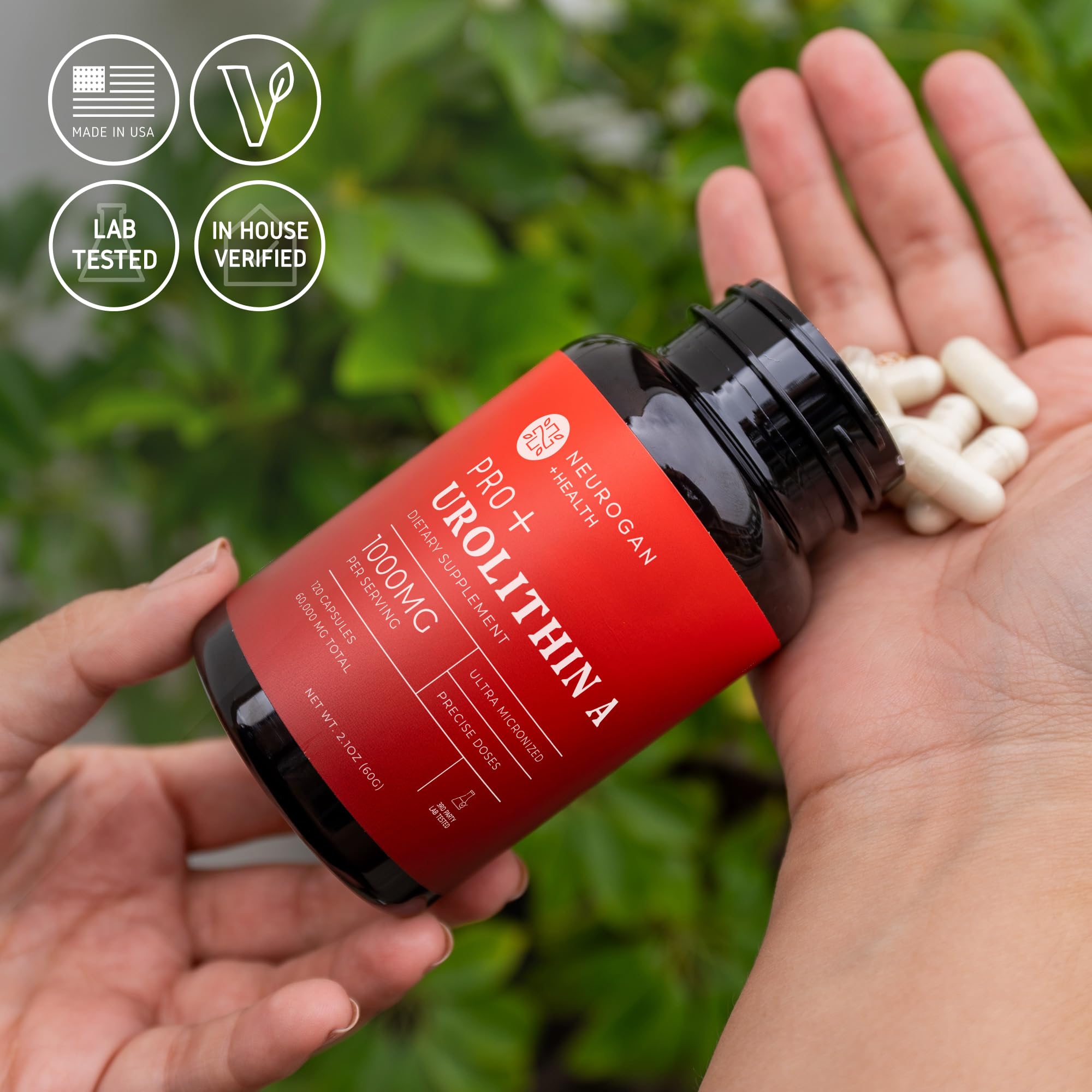 Neurogan Urolithin A PRO Capsules - 1000mg, 120 Ct - Advanced Cellular Health, Post Biotic Supplements - Ultra Micronized Urolithin A Supplement, Sourced from Pomegranate Extract - TrustMedUSA