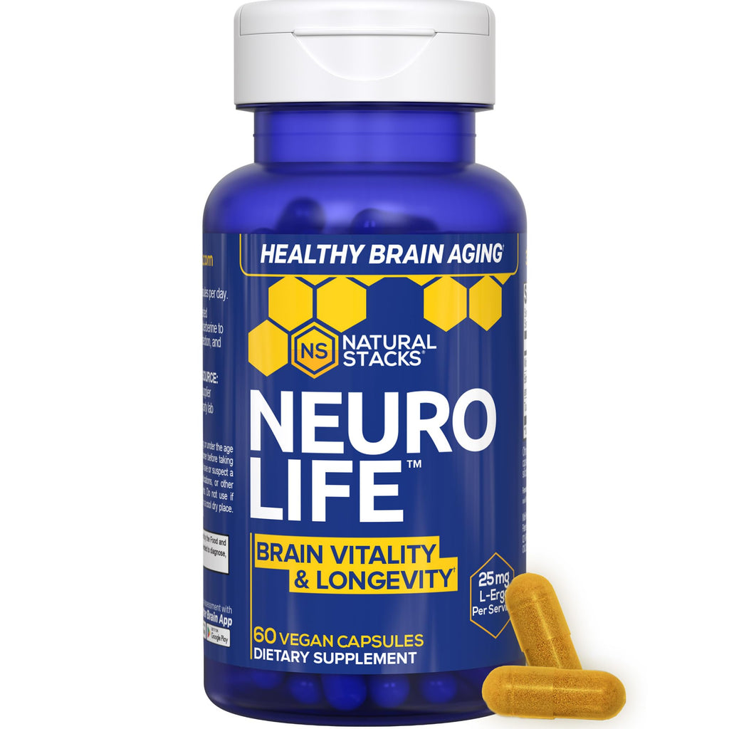 NeuroLife Longevity Supplement - 500mg Taurine & 400mg Berberine Supplement - Clinically Tested MitoPrime L-Ergothioneine - Brain Support for Cognitive Vitality - 60 Berberine Capsules - TrustMedUSA