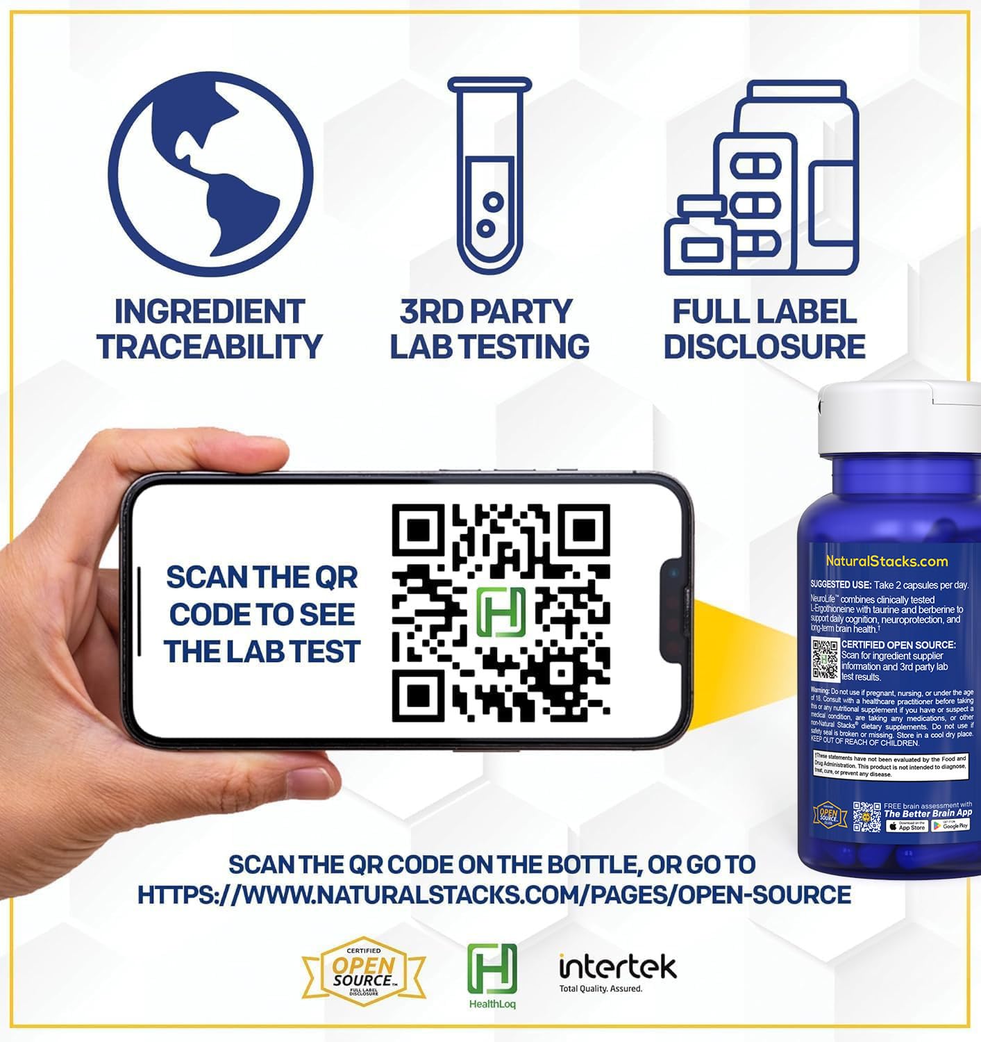 NeuroLife Longevity Supplement - 500mg Taurine & 400mg Berberine Supplement - Clinically Tested MitoPrime L-Ergothioneine - Brain Support for Cognitive Vitality - 60 Berberine Capsules - TrustMedUSA