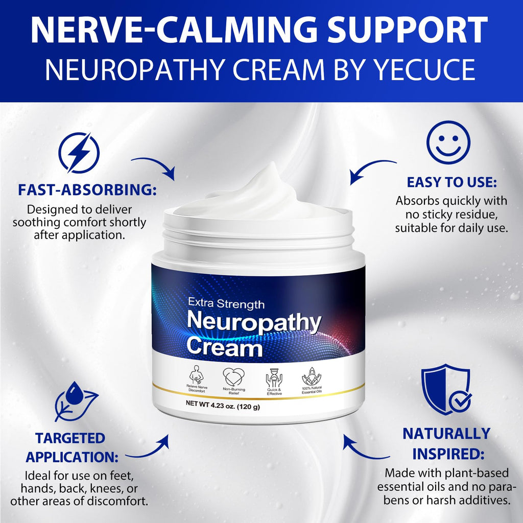 Neuropathy Cream for Feet, Legs & Hands – Lightweight, Plant-Based Formula with Cooling Comfort, 120g - TrustMedUSA