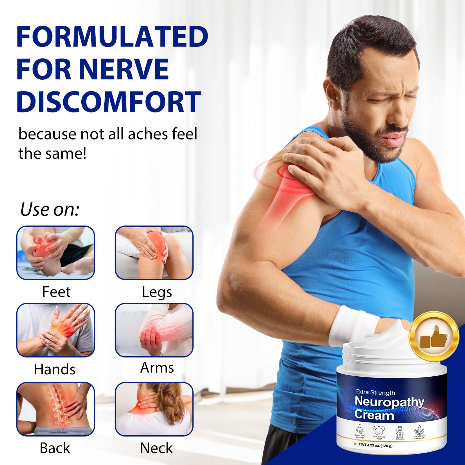 Neuropathy Cream for Feet, Legs & Hands – Lightweight, Plant-Based Formula with Cooling Comfort, 120g - TrustMedUSA