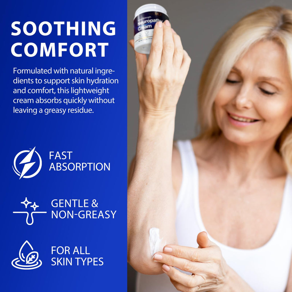 Neuropathy Cream for Feet, Legs & Hands – Lightweight, Plant-Based Formula with Cooling Comfort, 120g - TrustMedUSA