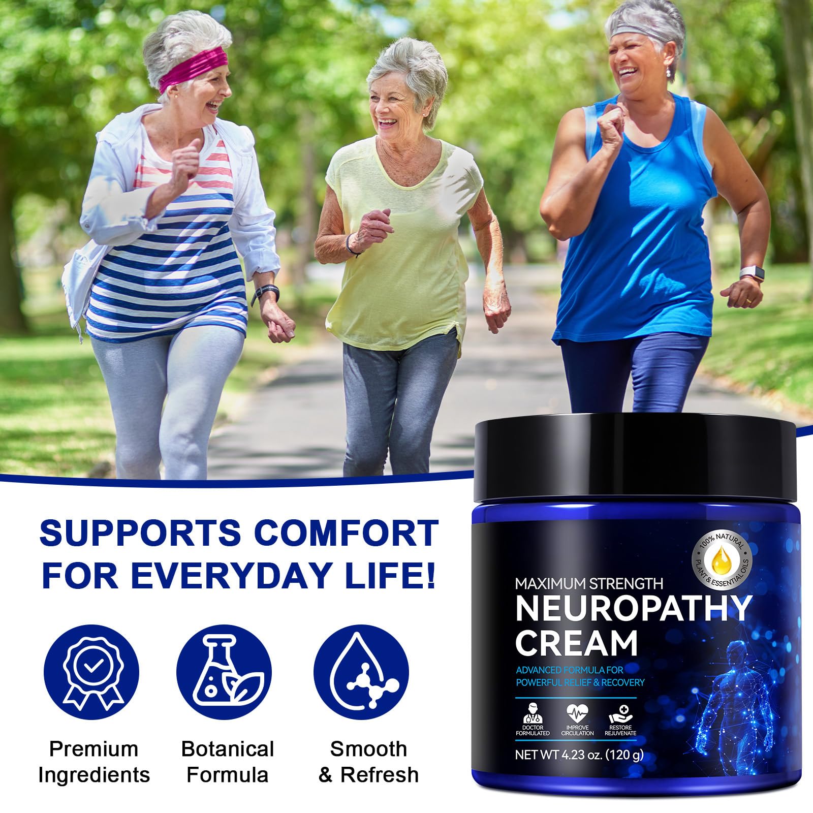 Neuropathy Cream for Feet, Legs & Hands – Lightweight, Plant-Based Formula with Cooling Comfort, 4 oz - TrustMedUSA