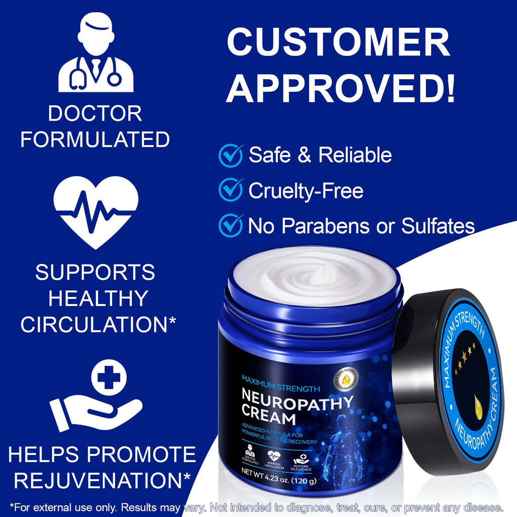 Neuropathy Cream for Feet, Legs & Hands – Lightweight, Plant-Based Formula with Cooling Comfort, 4 oz - TrustMedUSA