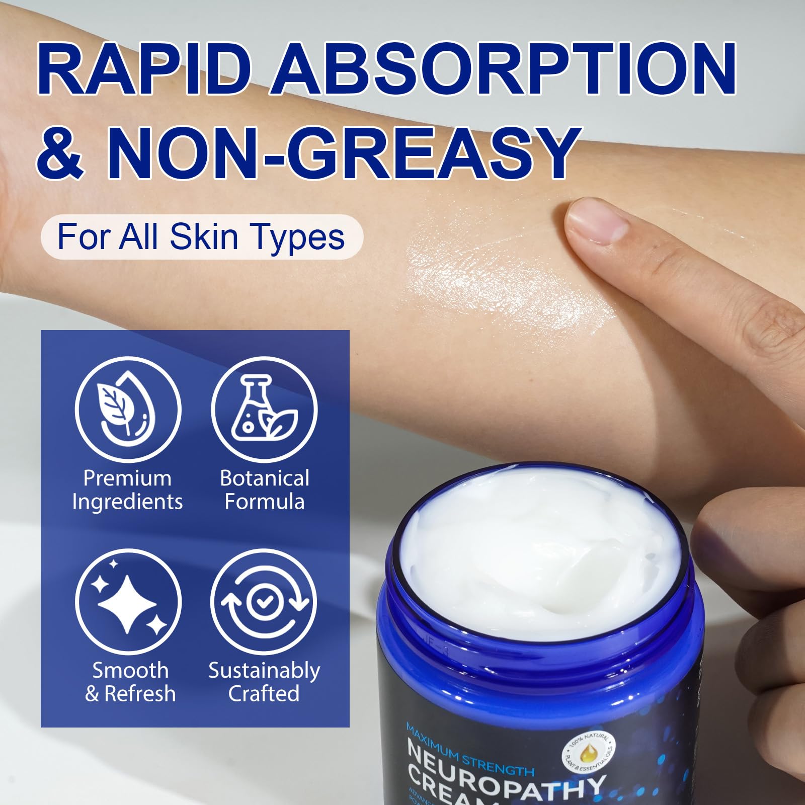 Neuropathy Cream for Feet, Legs & Hands – Lightweight, Plant-Based Formula with Cooling Comfort, 4 oz - TrustMedUSA