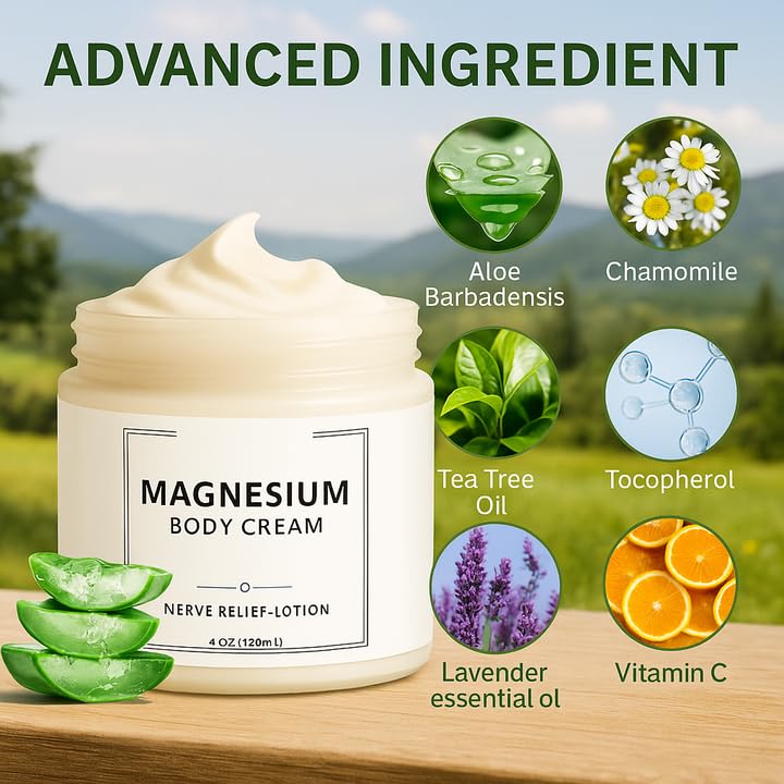 Neuropathy Cream | Nerve Relief Lotion for Feet, Legs & Hands | Magnesium Chloride with Aloe Vera Extract | Non-Greasy Formula for Day & Night Use | Thoughtful Gift for Mama, Dad, Men & Women (1) - TrustMedUSA
