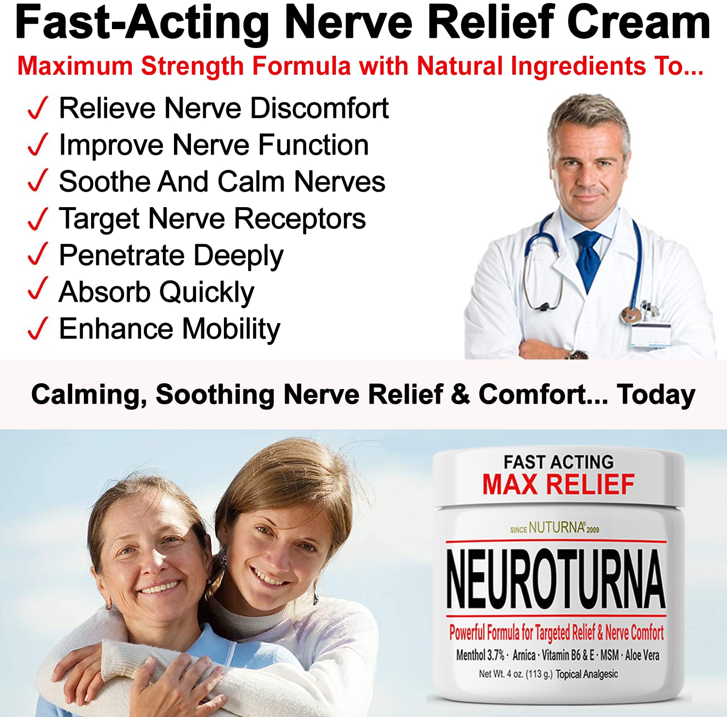 Neuropathy Nerve Cream - Fast Acting for Feet Hands Legs Toes - Ultra Strength Menthol, Arnica, Aloe Vera, MSM, Natural Soothing Nerve Comfort - Extra Large 8 oz - TrustMedUSA
