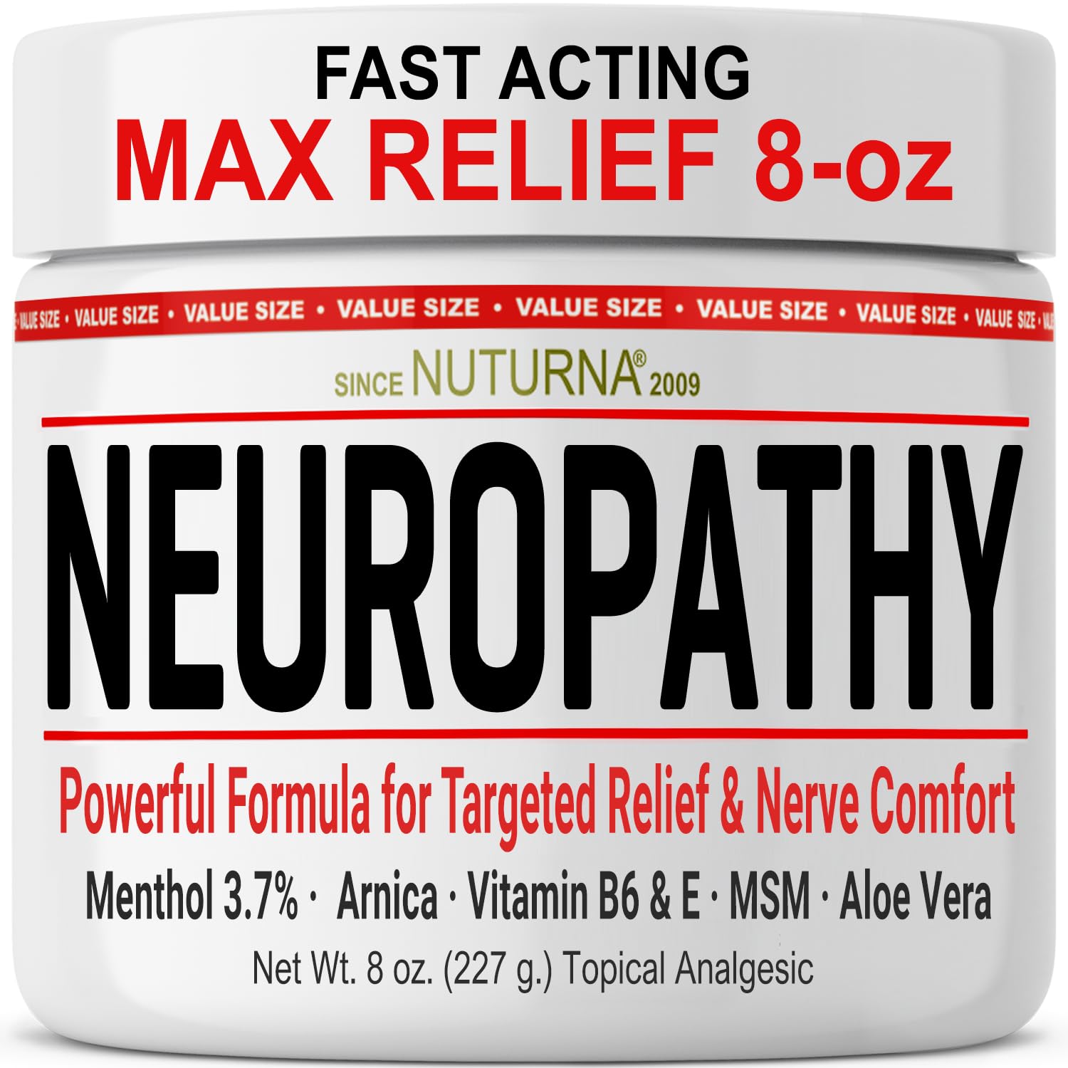 Neuropathy Nerve Cream - Fast Acting for Feet Hands Legs Toes - Ultra Strength Menthol, Arnica, Aloe Vera, MSM, Natural Soothing Nerve Comfort - Extra Large 8 oz - TrustMedUSA