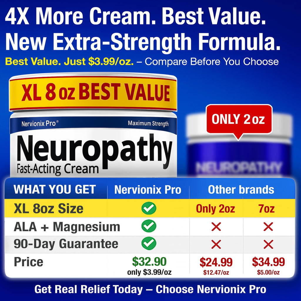 Neuropathy Nerve Relief Cream – Extra Large 8 oz – Maximum Strength for Feet Hands Legs Toes Back – Natural Ingredients Arnica Aloe Vera MSM Vitamins – Fast-Acting Soothing Relief – Super Value 8 oz - TrustMedUSA