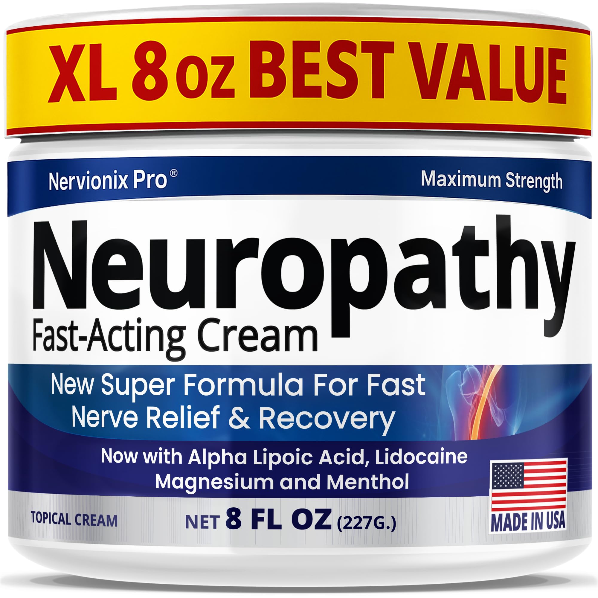 Neuropathy Nerve Relief Cream – Extra Large 8 oz – Maximum Strength for Feet Hands Legs Toes Back – Natural Ingredients Arnica Aloe Vera MSM Vitamins – Fast-Acting Soothing Relief – Super Value 8 oz - TrustMedUSA