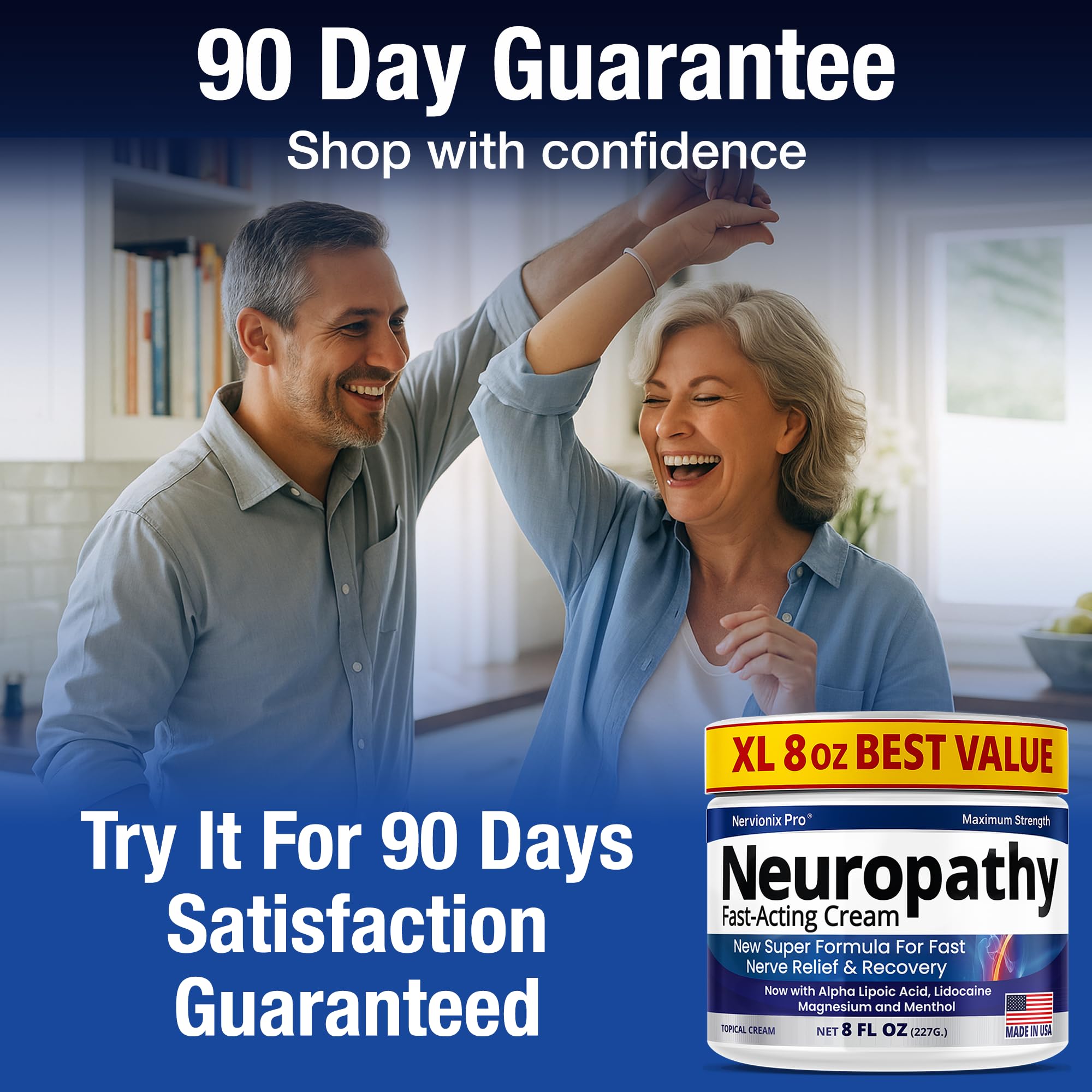 Neuropathy Nerve Relief Cream – Extra Large 8 oz – Maximum Strength for Feet Hands Legs Toes Back – Natural Ingredients Arnica Aloe Vera MSM Vitamins – Fast-Acting Soothing Relief – Super Value 8 oz - TrustMedUSA