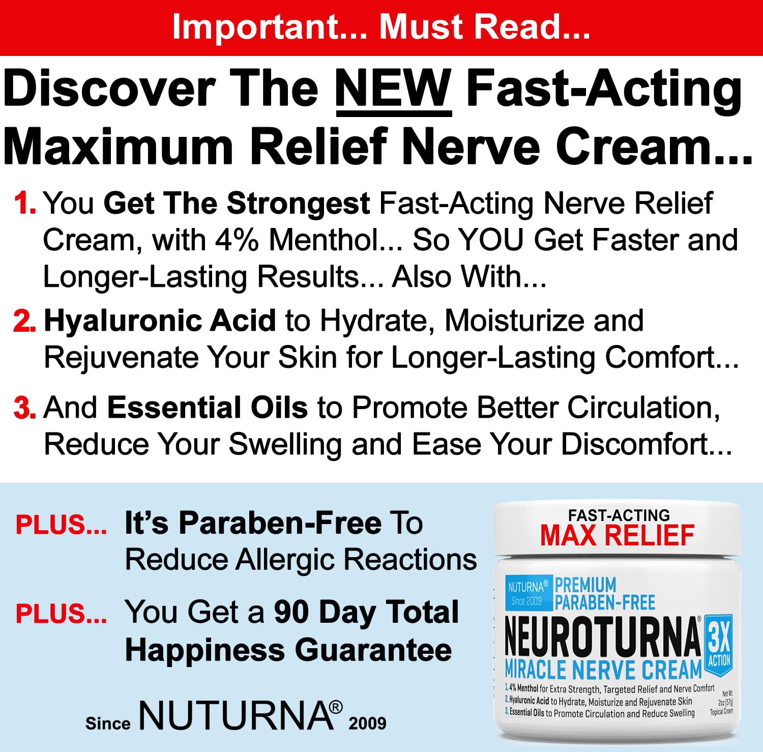 Neuropathy Nerve Relief Cream - Premium Nerve Cream 3X Action for Targeted Relief and Soothing Nerve Comfort - Maximum Strength with 4% Menthol Arnica MSM for Feet Hands Legs Toes & Back - Large 4 Oz - TrustMedUSA