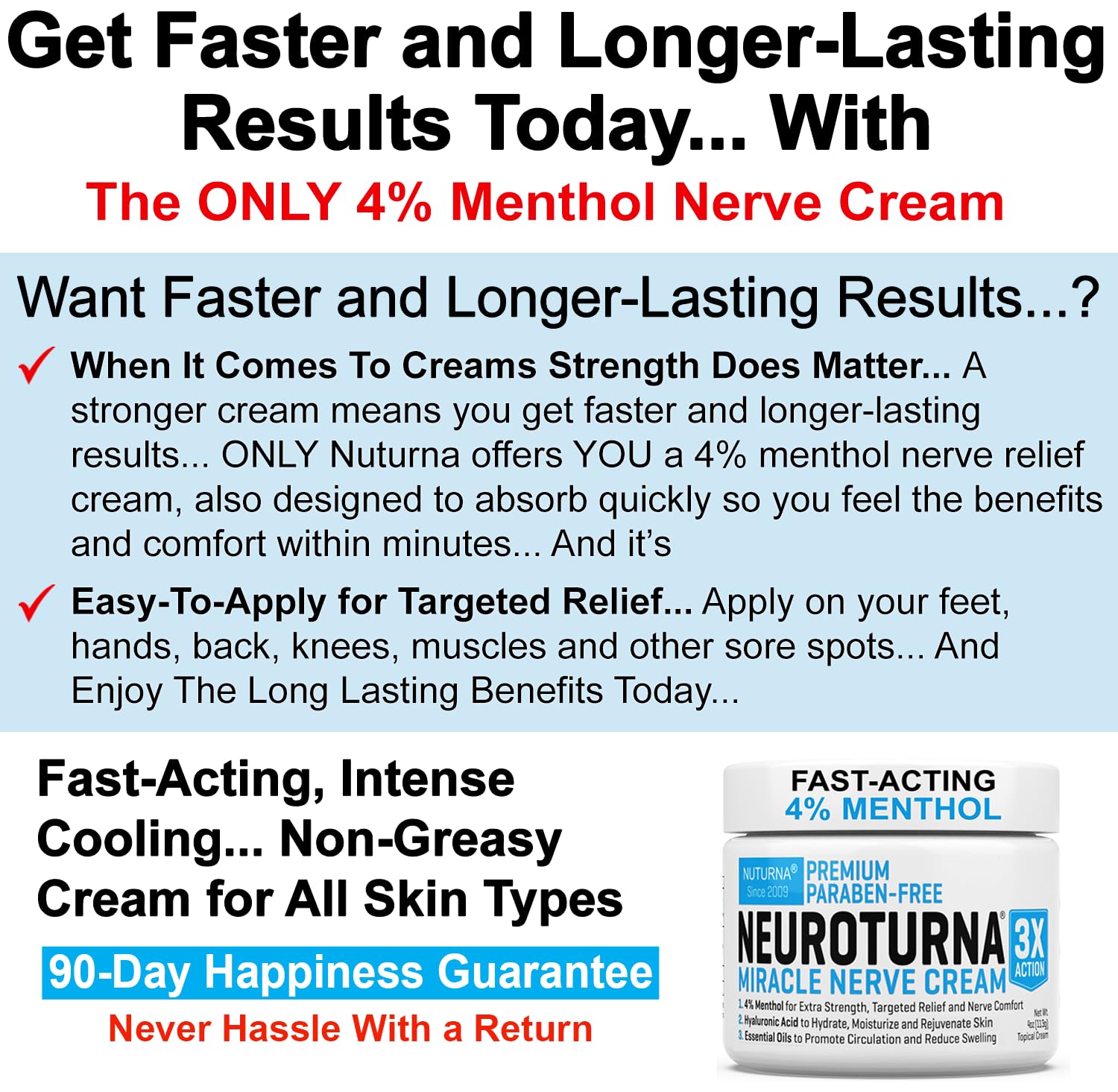 Neuropathy Nerve Relief Cream - Premium Nerve Cream 3X Action for Targeted Relief and Soothing Nerve Comfort - Maximum Strength with 4% Menthol Arnica MSM for Feet Hands Legs Toes & Back - Large 4 Oz - TrustMedUSA