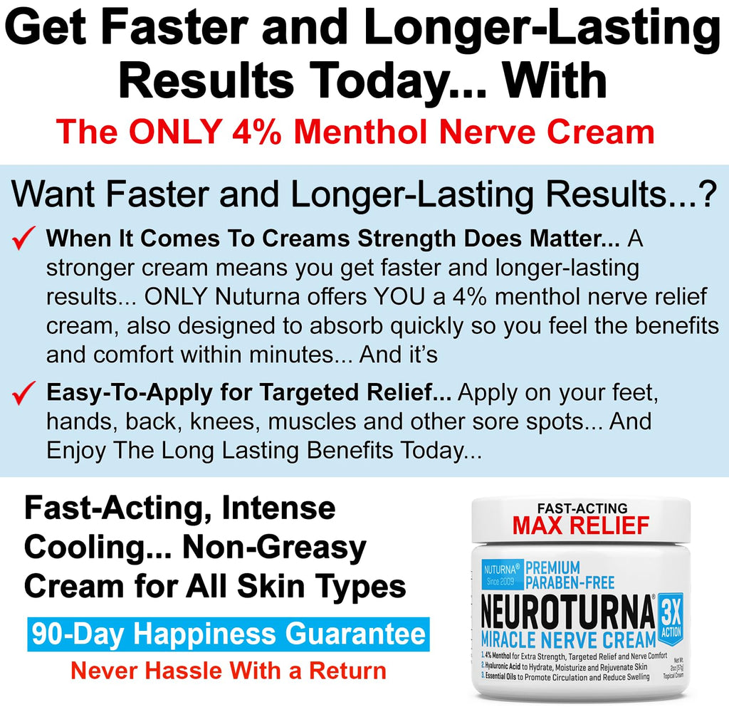 Neuropathy Nerve Relief Cream - Premium Nerve Cream 3X Action for Targeted Relief and Soothing Nerve Comfort - Maximum Strength with 4% Menthol, MSM for Feet Hands Legs Toes & Back - Extra Large 6 Oz - TrustMedUSA