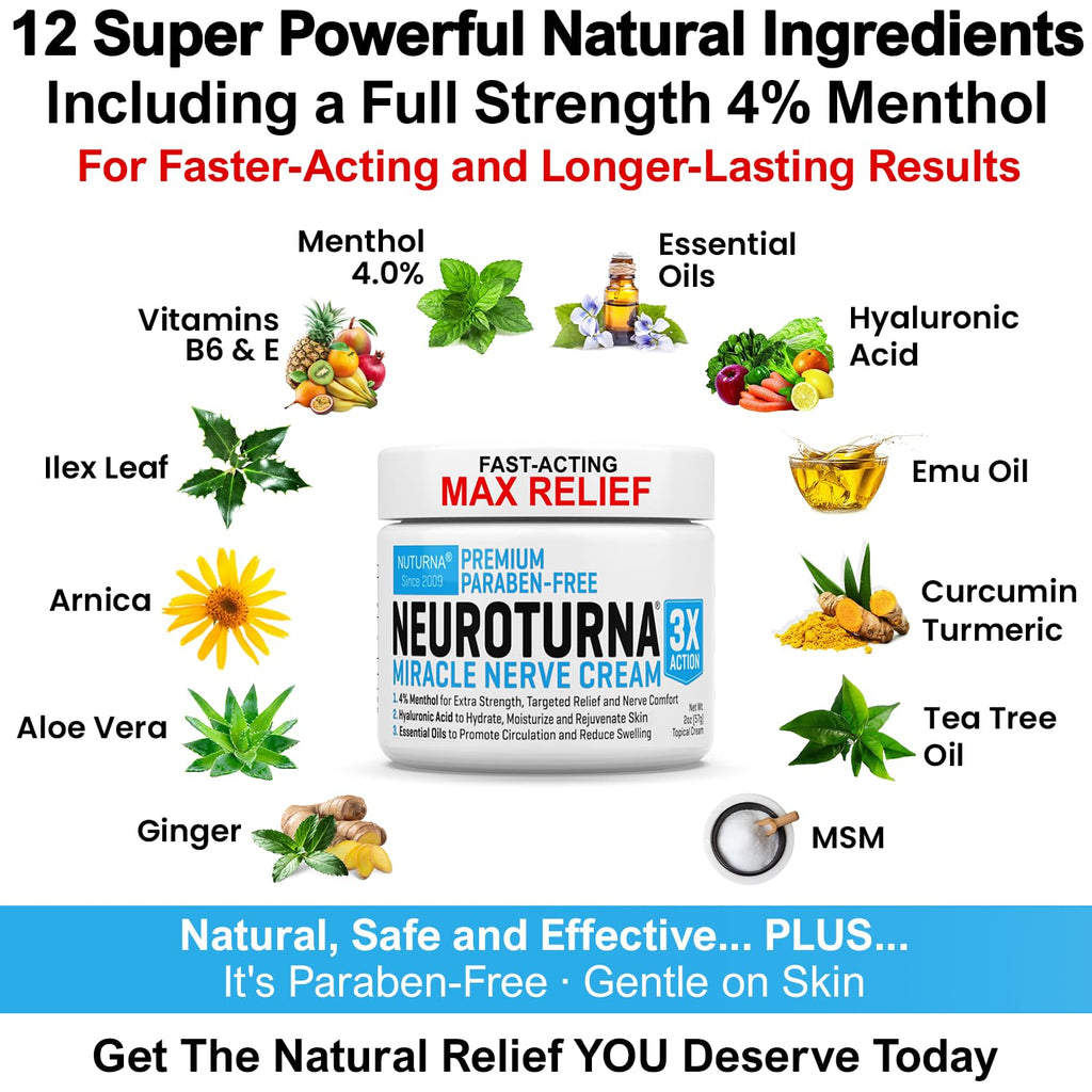 Neuropathy Nerve Relief Cream - Premium Nerve Cream 3X Action for Targeted Relief and Soothing Nerve Comfort - Maximum Strength with 4% Menthol, MSM for Feet Hands Legs Toes & Back - Extra Large 6 Oz - TrustMedUSA