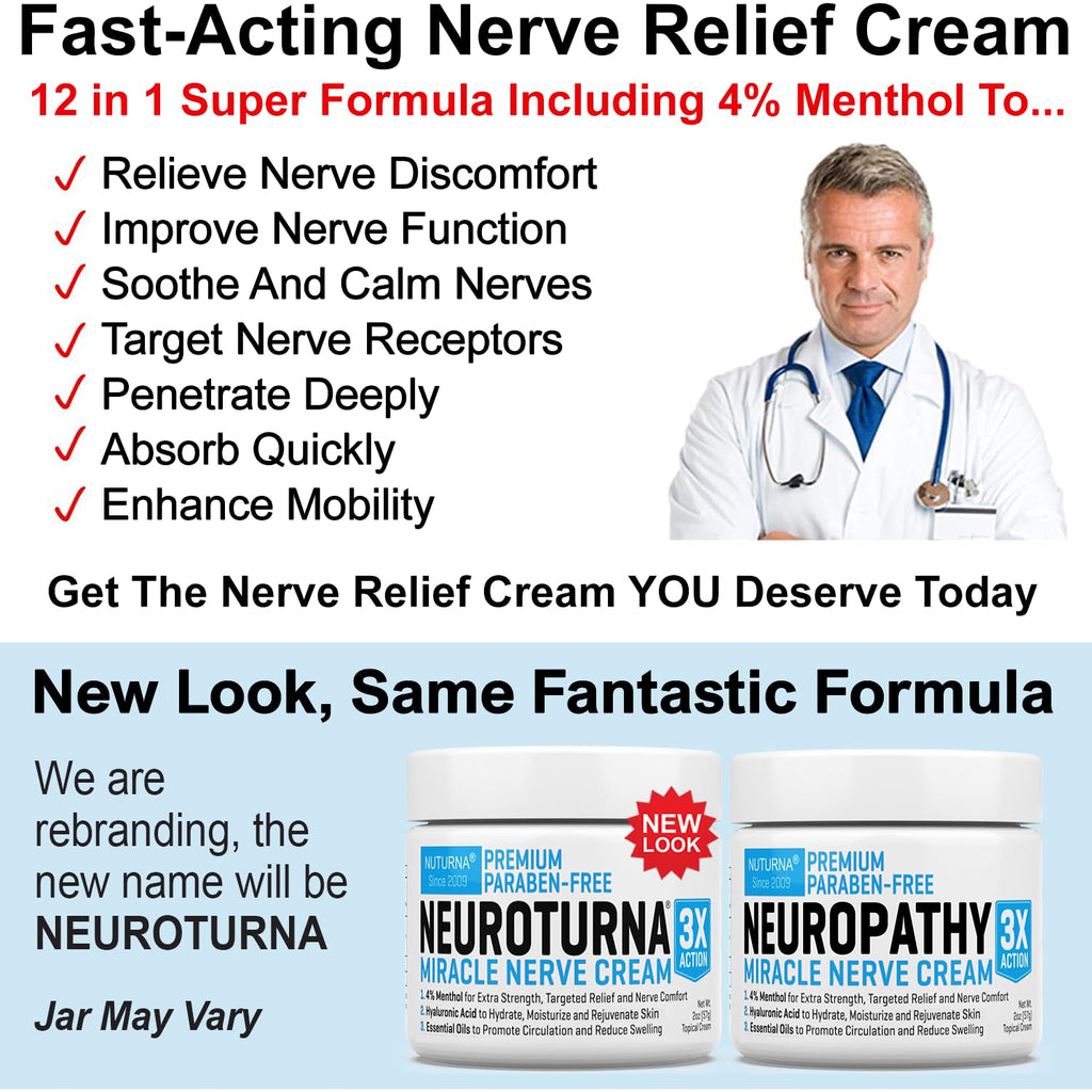 Neuropathy Nerve Relief Cream - Premium Nerve Cream 3X Action for Targeted Relief and Soothing Nerve Comfort - Maximum Strength with 4% Menthol, MSM for Feet Hands Legs Toes & Back - Extra Large 6 Oz - TrustMedUSA