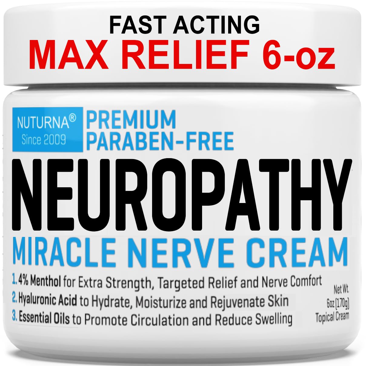 Neuropathy Nerve Relief Cream - Premium Nerve Cream 3X Action for Targeted Relief and Soothing Nerve Comfort - Maximum Strength with 4% Menthol, MSM for Feet Hands Legs Toes & Back - Extra Large 6 Oz - TrustMedUSA