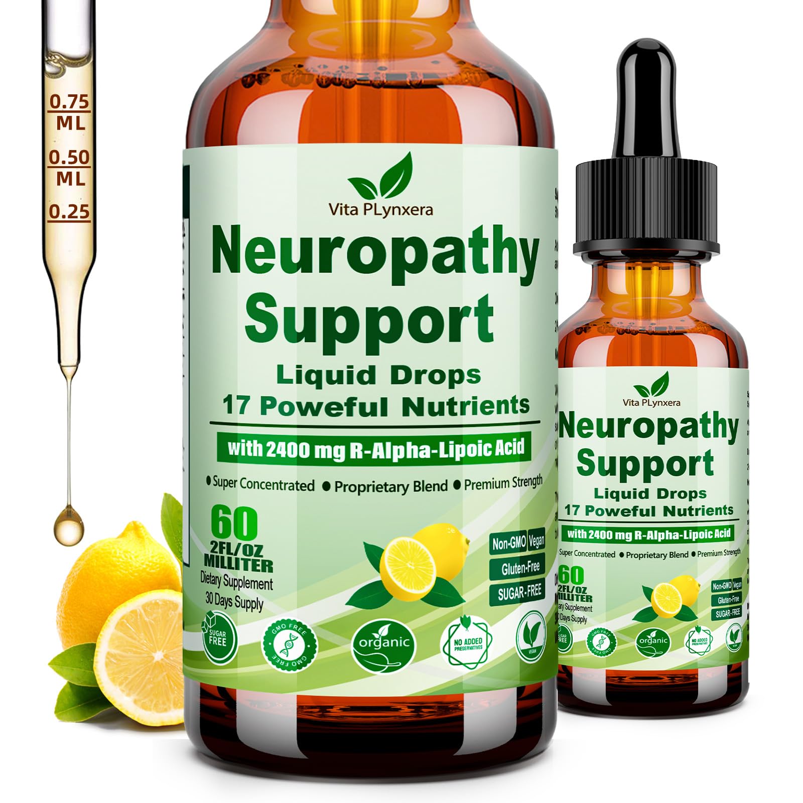 Neuropathy Supplements Liquid Drops, Advance 17-in-1 Stabilized R-Alpha Lipoic Acid (R-ALA) w. Acetyl L-Carnitine Vitamin B-Complex Magnesium, High Potency R-Lipoic Acid for Nerve Antioxidant Energy - TrustMedUSA