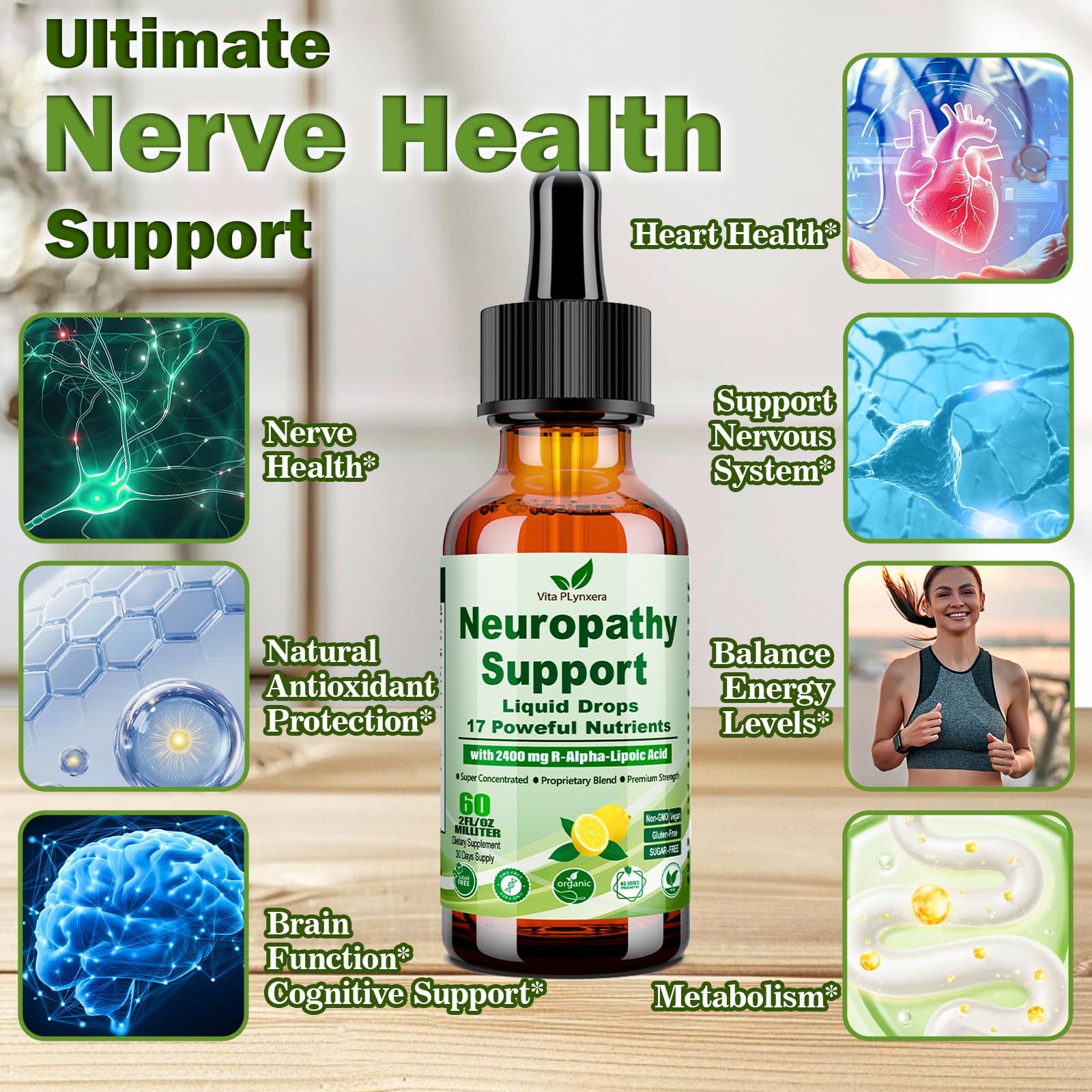 Neuropathy Supplements Liquid Drops, Advance 17-in-1 Stabilized R-Alpha Lipoic Acid (R-ALA) w. Acetyl L-Carnitine Vitamin B-Complex Magnesium, High Potency R-Lipoic Acid for Nerve Antioxidant Energy - TrustMedUSA