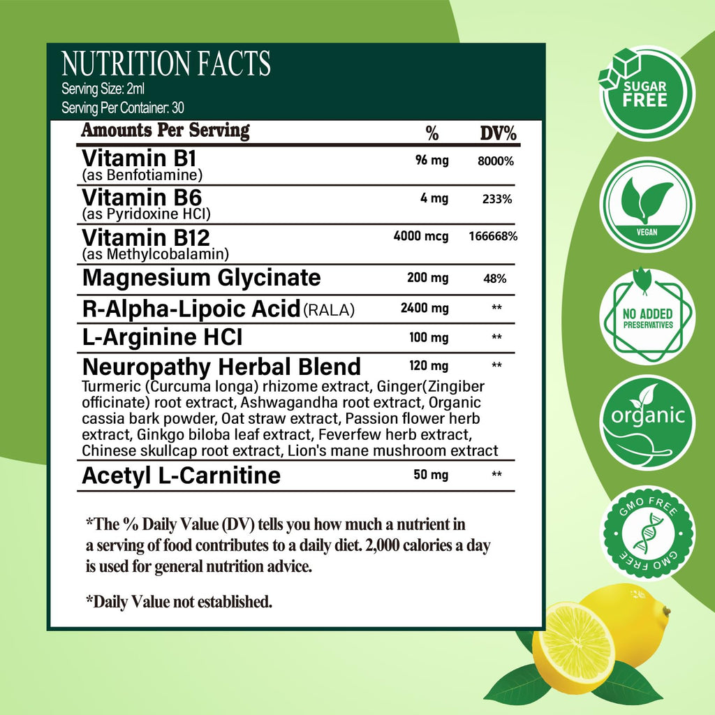 Neuropathy Supplements Liquid Drops, Advance 17-in-1 Stabilized R-Alpha Lipoic Acid (R-ALA) w. Acetyl L-Carnitine Vitamin B-Complex Magnesium, High Potency R-Lipoic Acid for Nerve Antioxidant Energy - TrustMedUSA