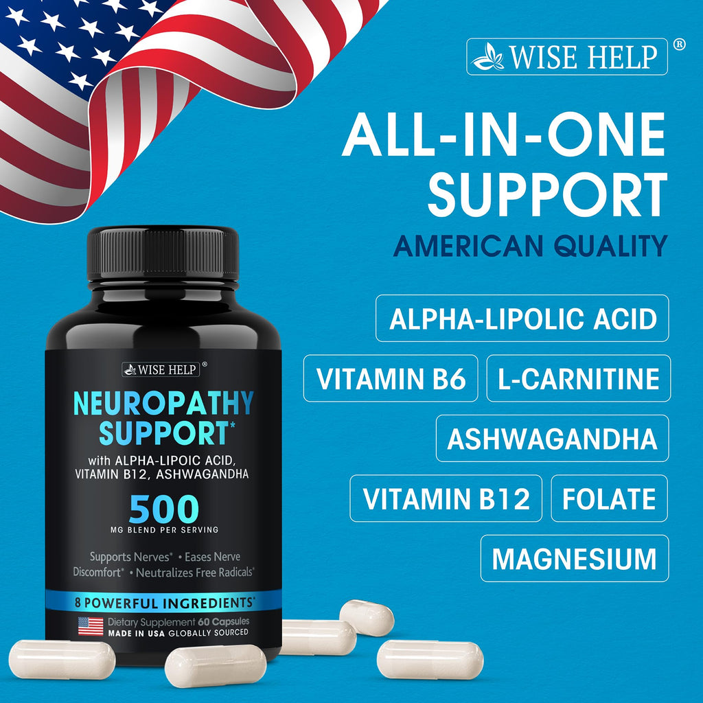 Neuropathy Support Natural Nerve Discomfort Relief - Made in USA - Nerve Antioxidant for Trigeminal Neuralgia, Diabetic & Peripheral Neuropathy - Hands, Neck, Feet & Toes Treatment Formula - 60 Caps - TrustMedUSA