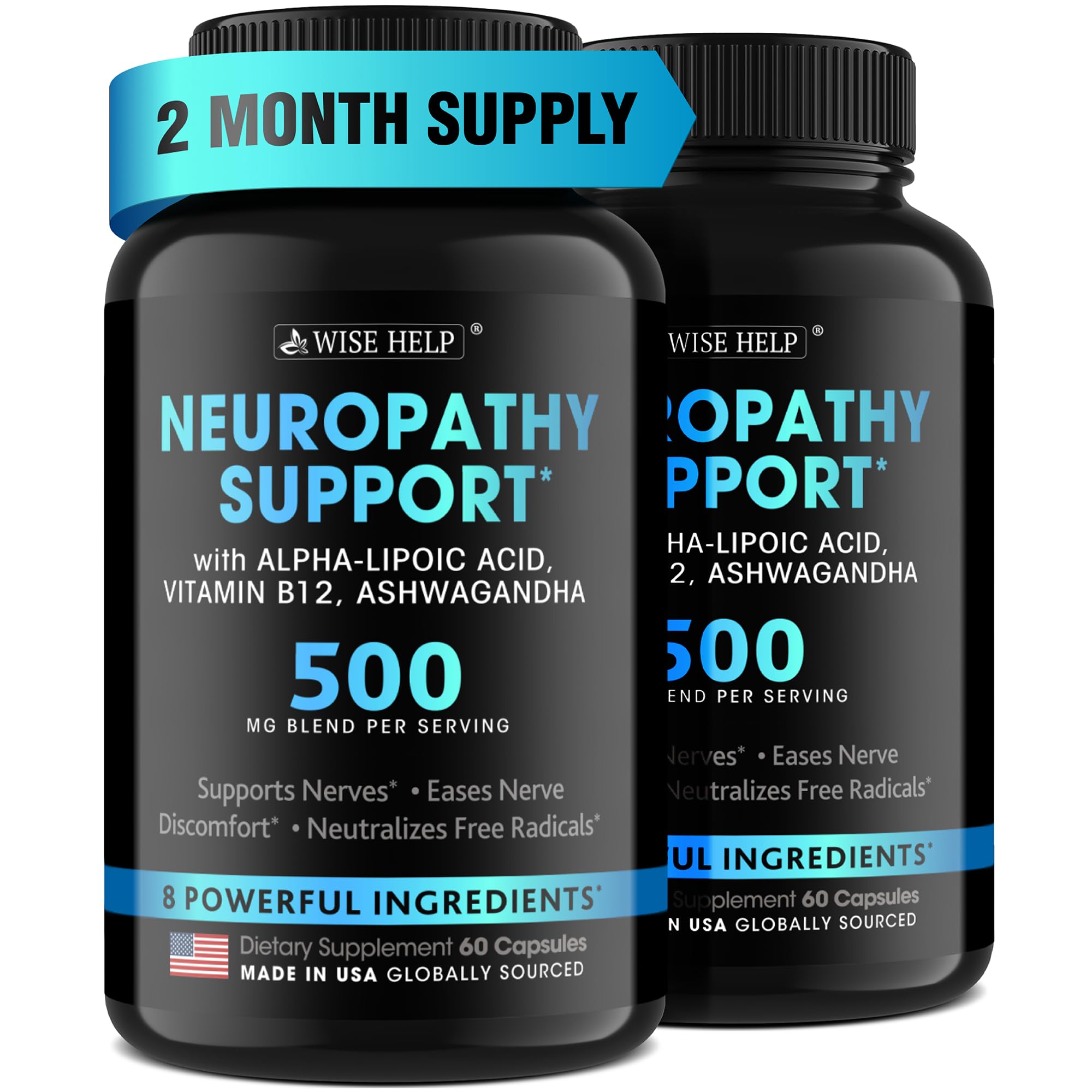 Neuropathy Support Natural Nerve Discomfort Relief - Made in USA - Nerve Antioxidant for Trigeminal Neuralgia, Diabetic & Peripheral Neuropathy - Hands, Neck, Feet & Toes Treatment Formula - Pack of 2 - TrustMedUSA