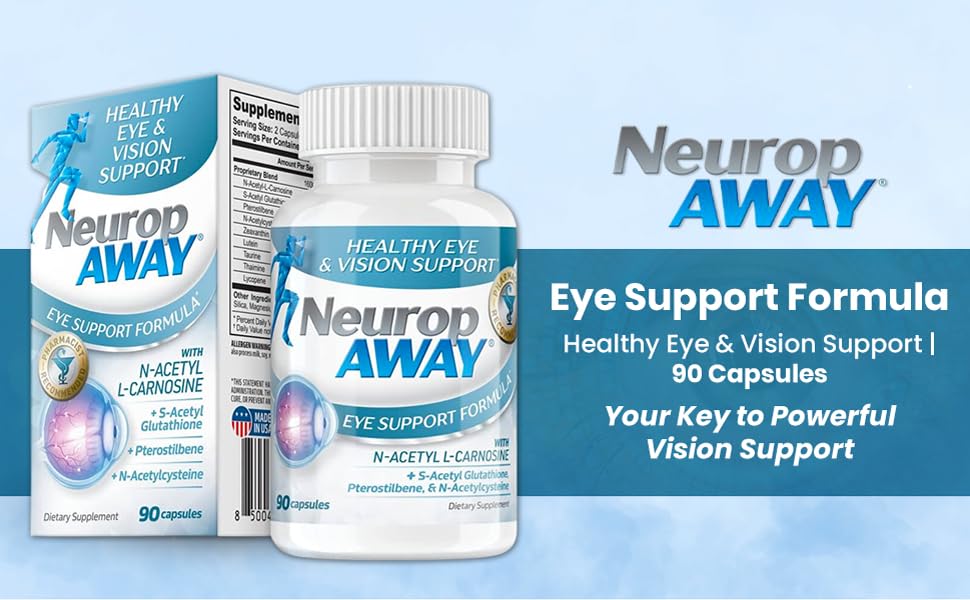 NeuropAWAY Eye Support Supplement 60CT with Lutein N-Acetyl L-Carnosine S-Acetyl Glutathione N-Acetyl Cystiene Pterostilbene Lycopene Zeaxanthin to Support Healthy Vision, Helps Blurry and Dry Eyes - TrustMedUSA