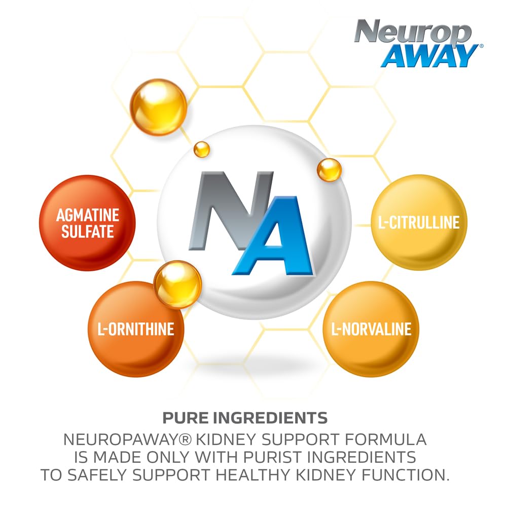 NeuropAWAY Kidney Support Formula Sugar Free with Agmatine Sulfate 500mg L-Novaline 50mg L-Ornithine 150mg L-Citrulline 100mg Per Capsule 90CT Fast Acting Kidney Support - TrustMedUSA