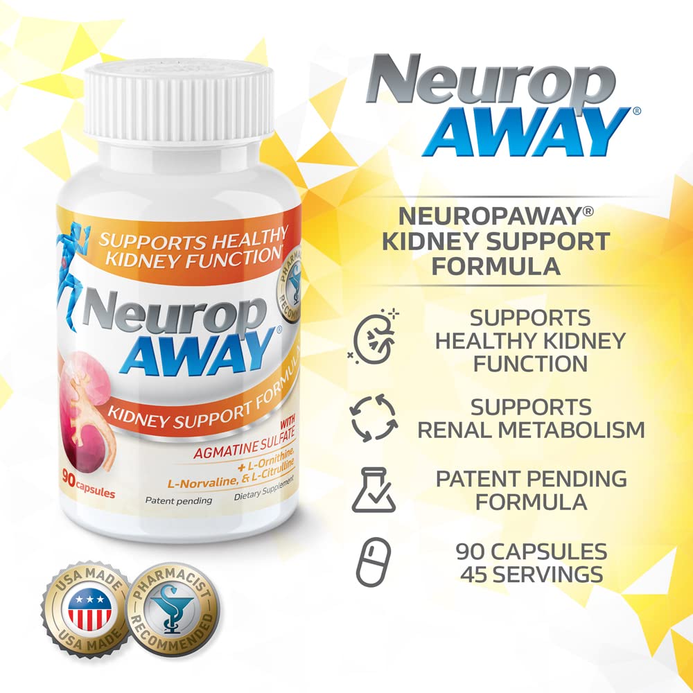 NeuropAWAY Kidney Support Formula Sugar Free with Agmatine Sulfate 500mg L-Novaline 50mg L-Ornithine 150mg L-Citrulline 100mg Per Capsule 90CT Fast Acting Kidney Support - TrustMedUSA